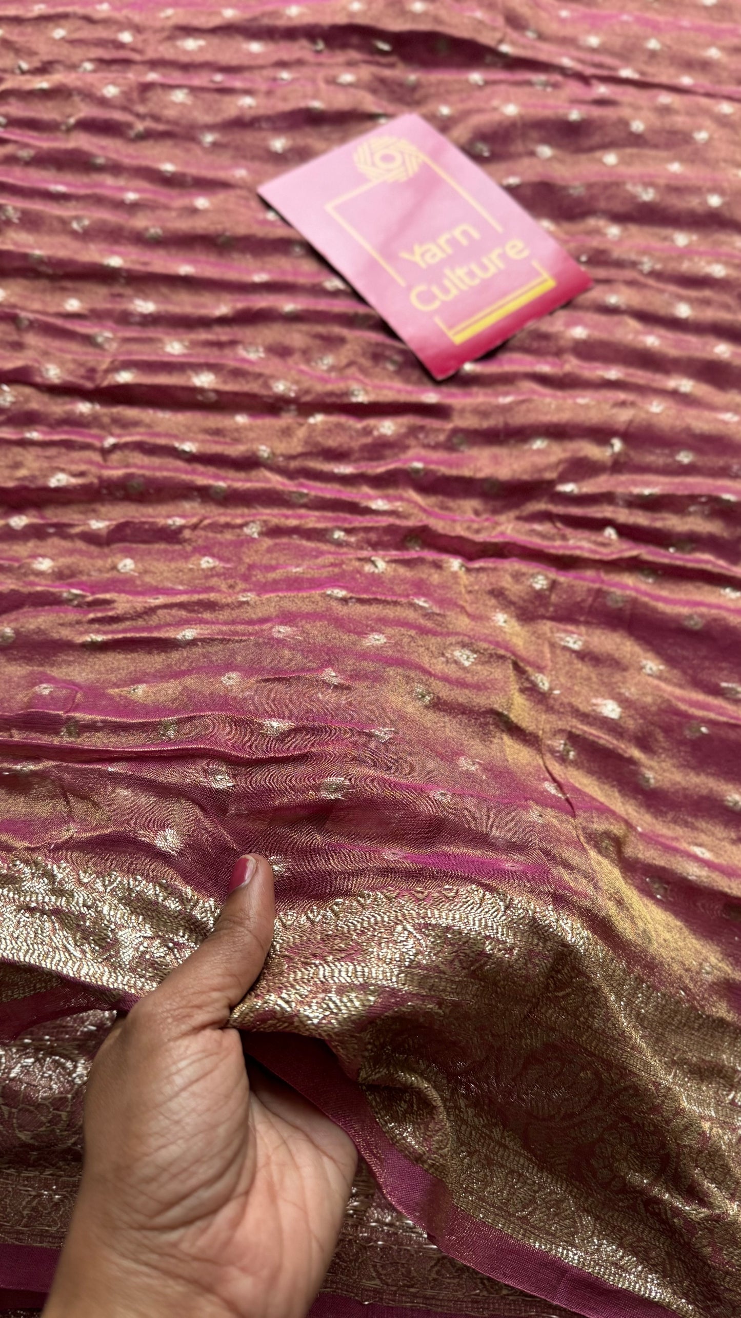 Magenta pink with gold double tone, soft crushed tissue, thread zari - YCDOSFEJUTB01