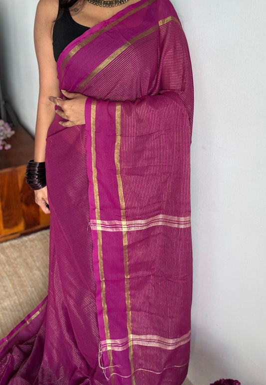 Purple pink (vadamalli), gap border, gold zari stripes, soft cotton - YCBCKCZDE115