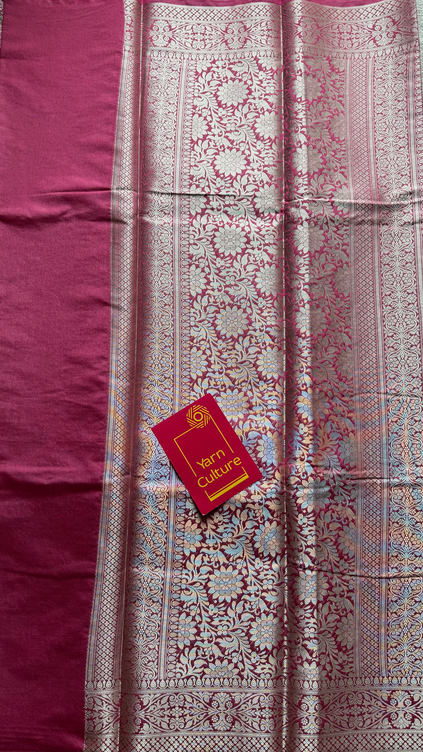 Dusty pink meenakari floral pattern in silver zari, Banarasi katan dupion silk - YCDESE09
