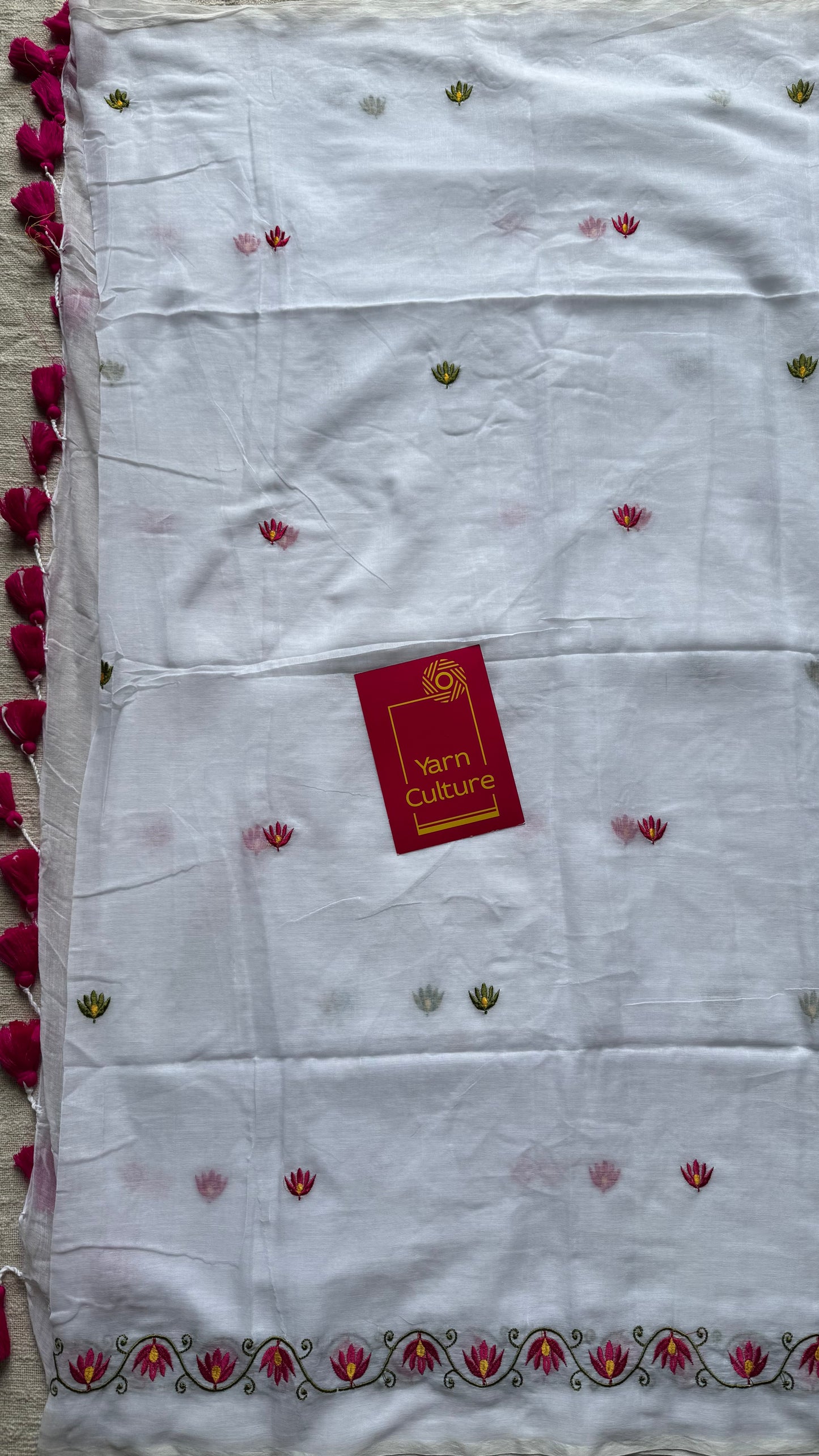 White with lotus embroidery, mul cotton - YCBCJULSC03