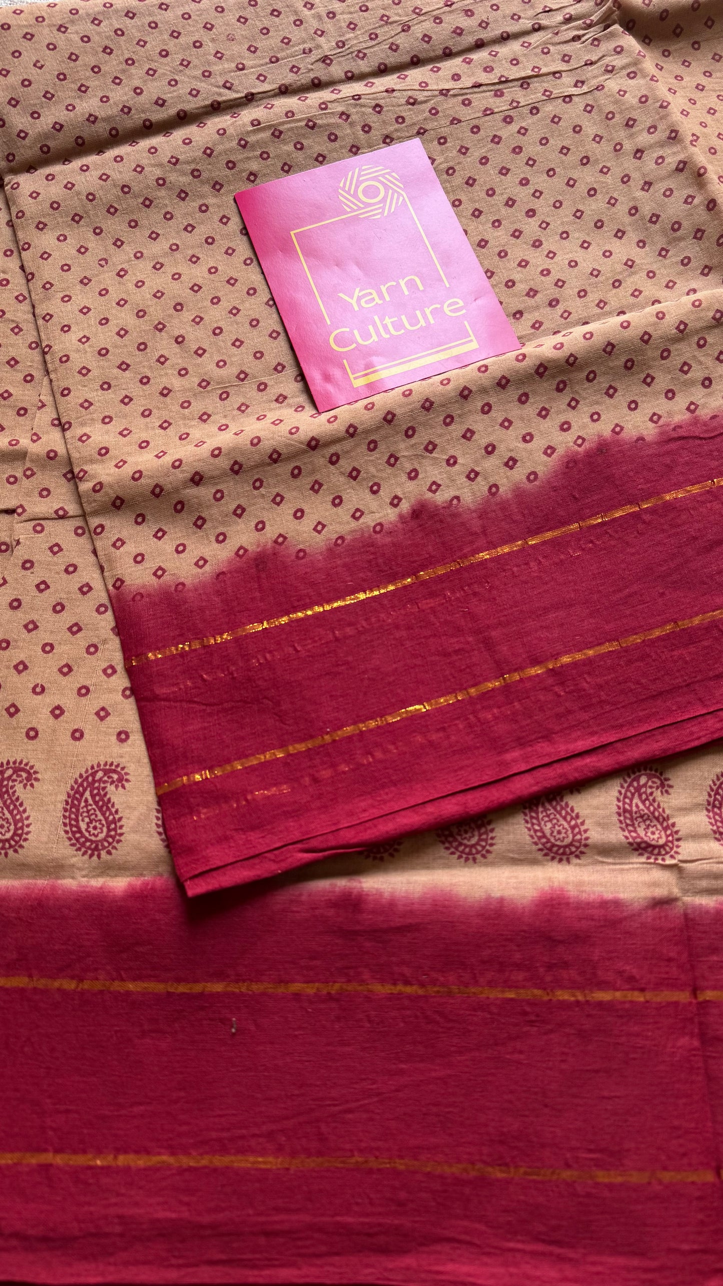 Sandal with red, printed sungudi, madurai cotton - YCCOTNOCSC18