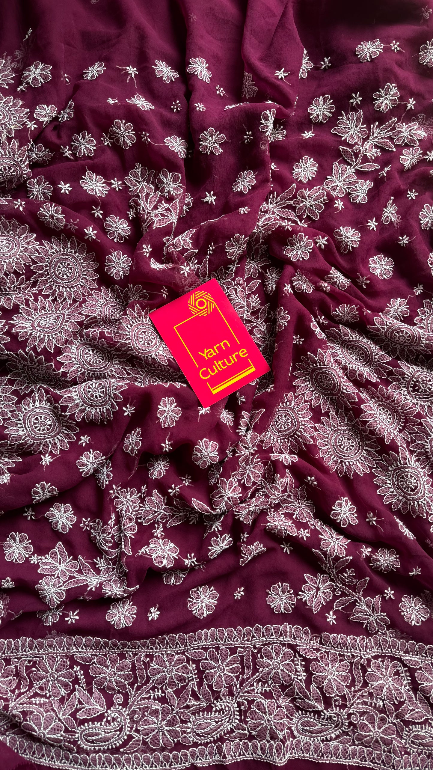 Gehra Gulaab (deep rose) - Deep Wine Chikankari, georgette YCSLCJULCK02