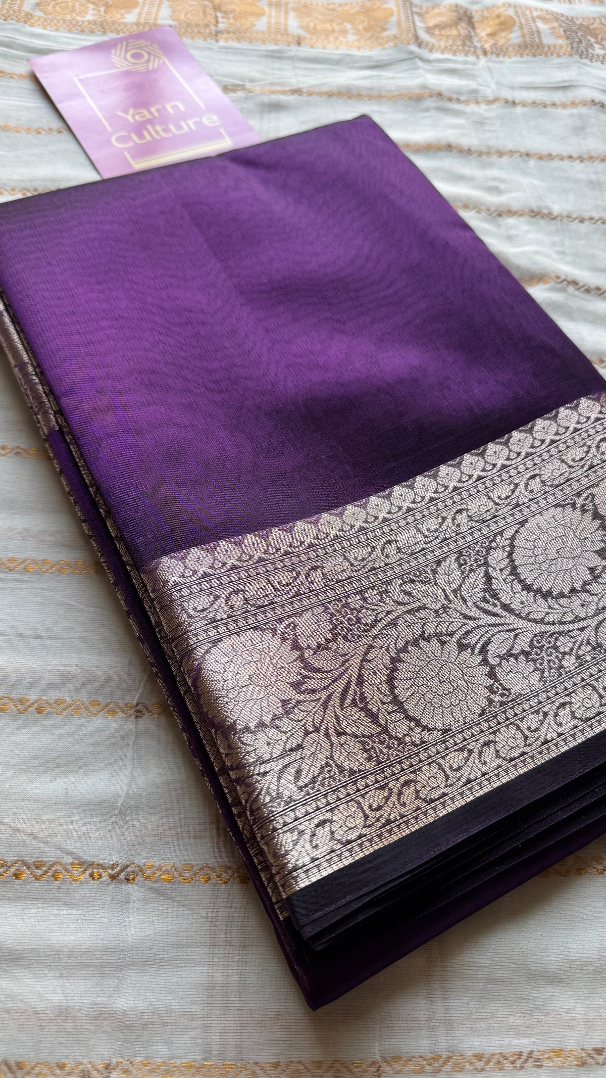 Purple tissue Banarasi saree with zari border - YCBLTOC89