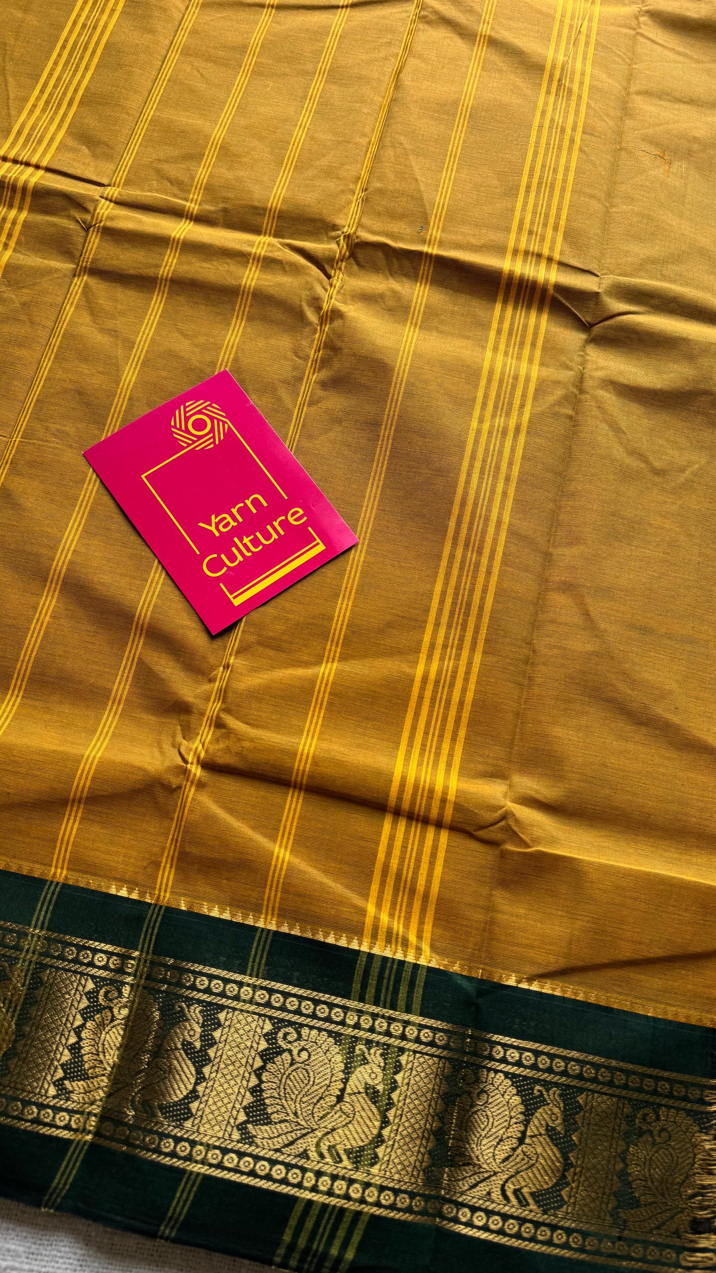 Brownish yellow with green contrast border, chettinad cotton - YCCOTNOCCC01