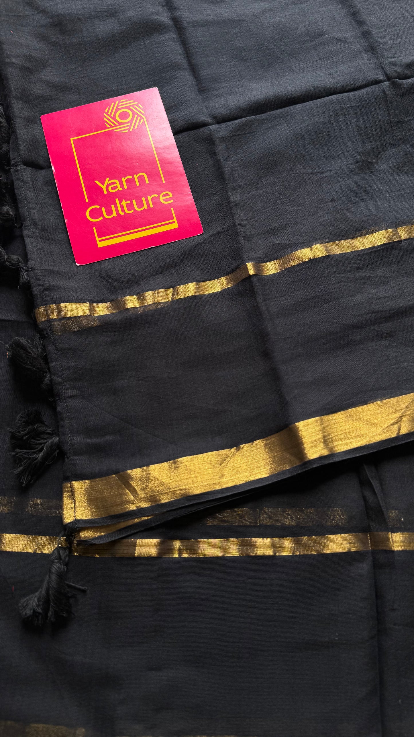 Black mul, antique gold zari, gap border pattern - YCBCMCGZSE69