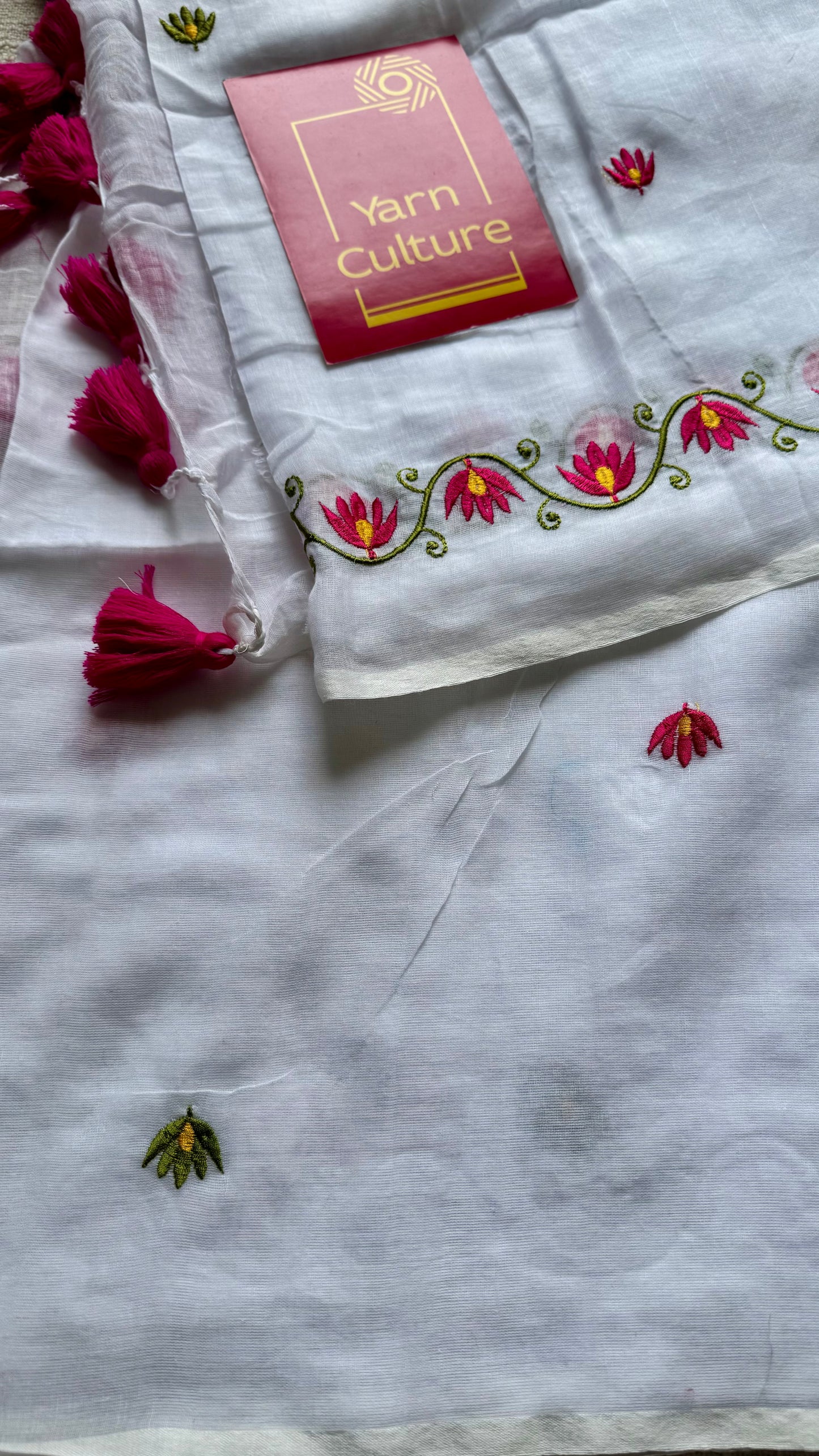 White with lotus embroidery, mul cotton - YCBCJULSC03
