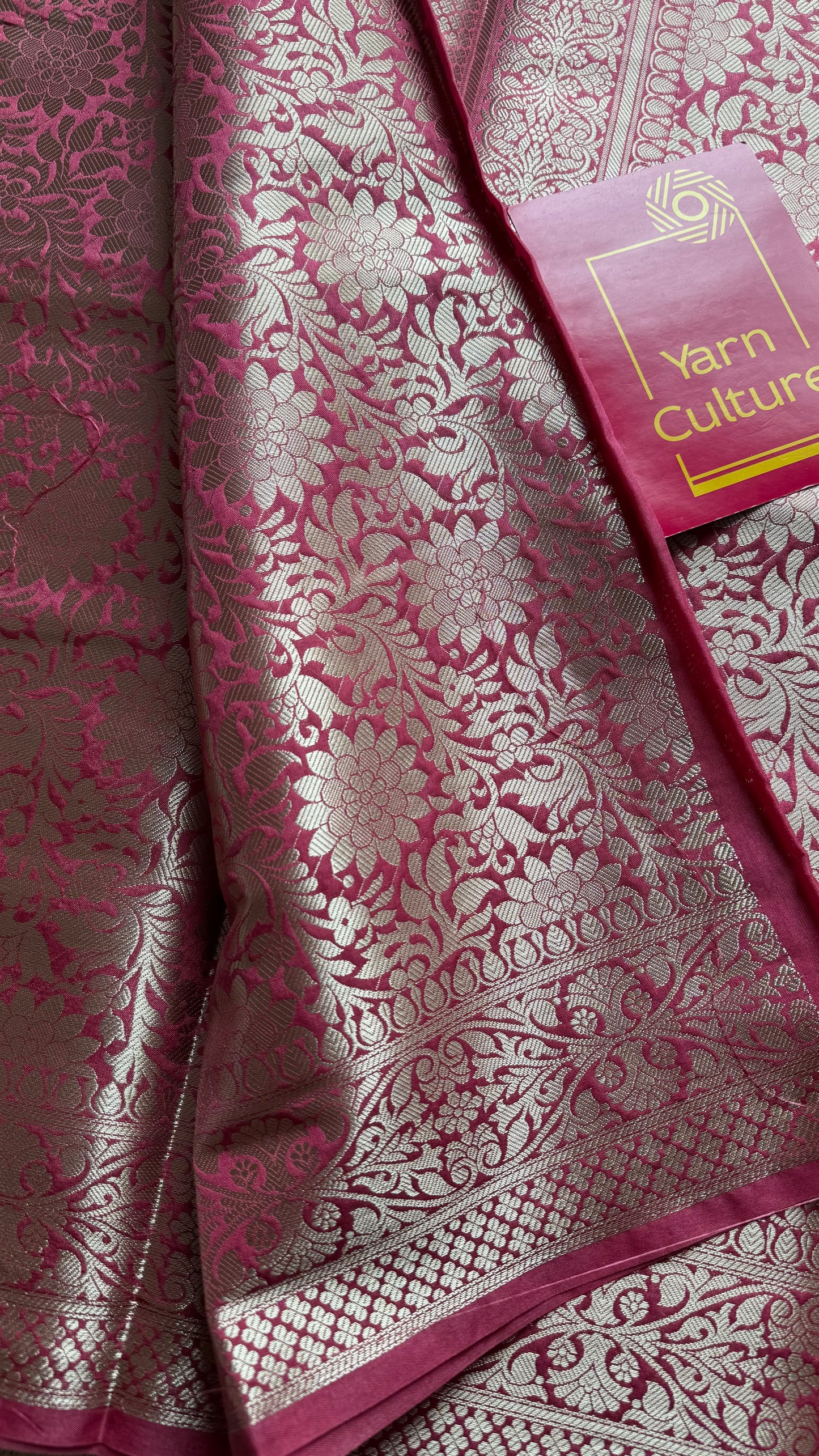 Dusty pink meenakari floral pattern in silver zari, Banarasi katan dupion silk - YCDESE09