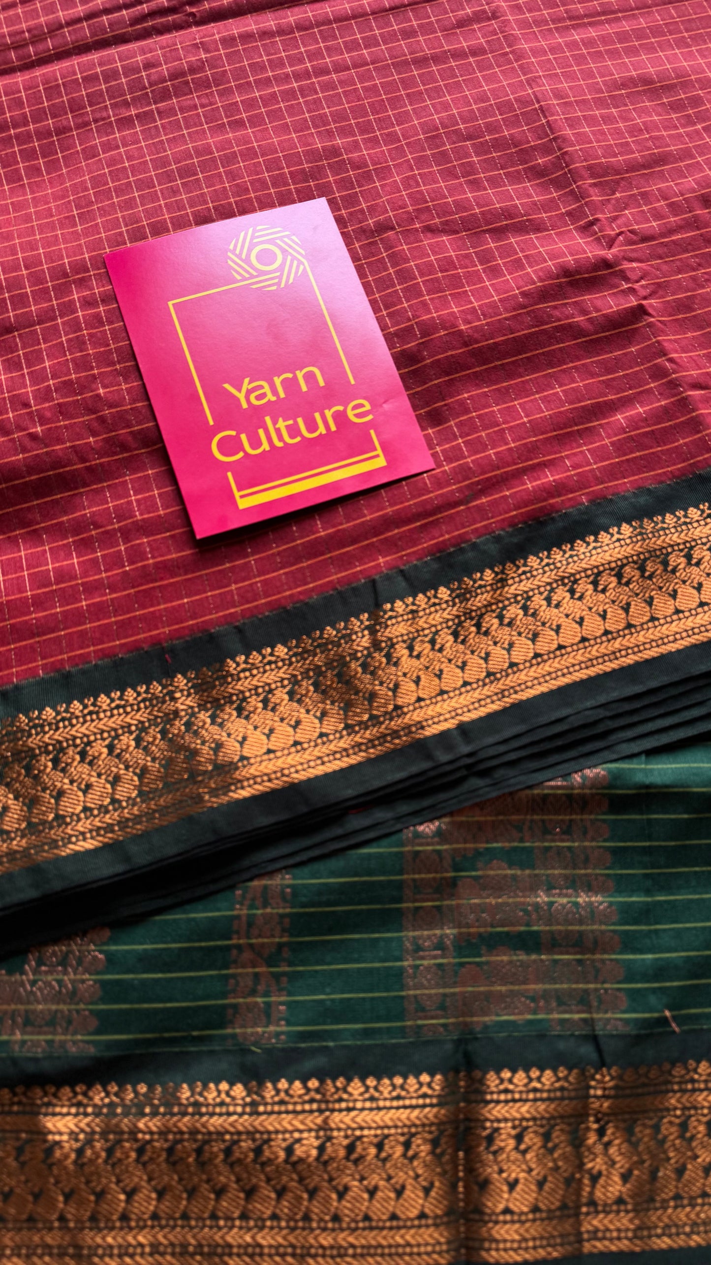 Dark red with dark green, checks - cotton silk - YCCOTNOCKCS12