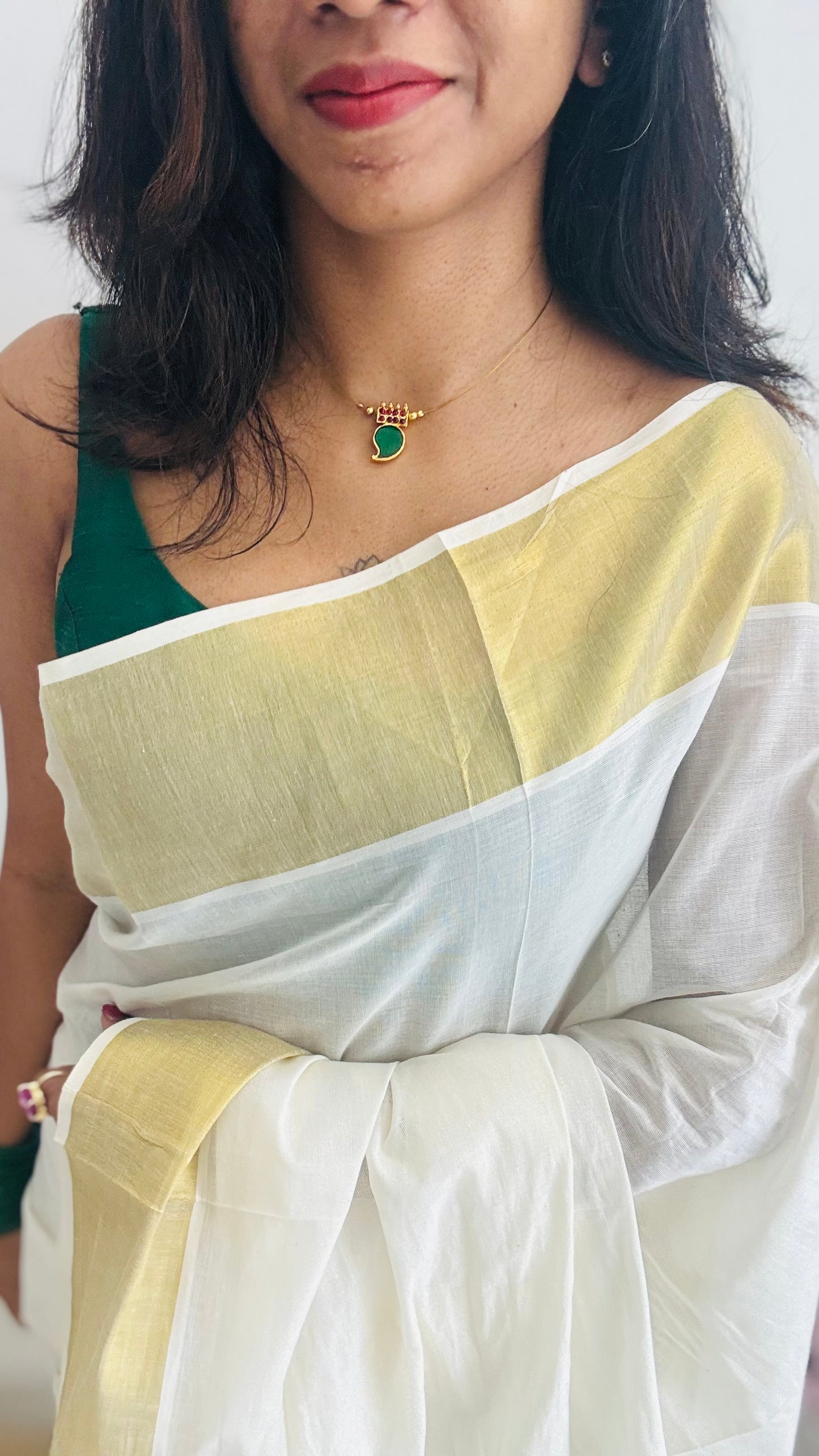 Single mango palakka pendant in invisible chain - YCAGC102