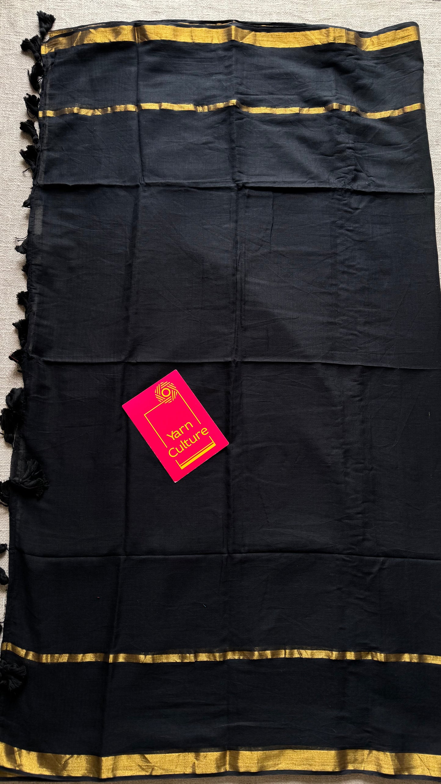 Black mul, antique gold zari, gap border pattern - YCBCMCGZSE69