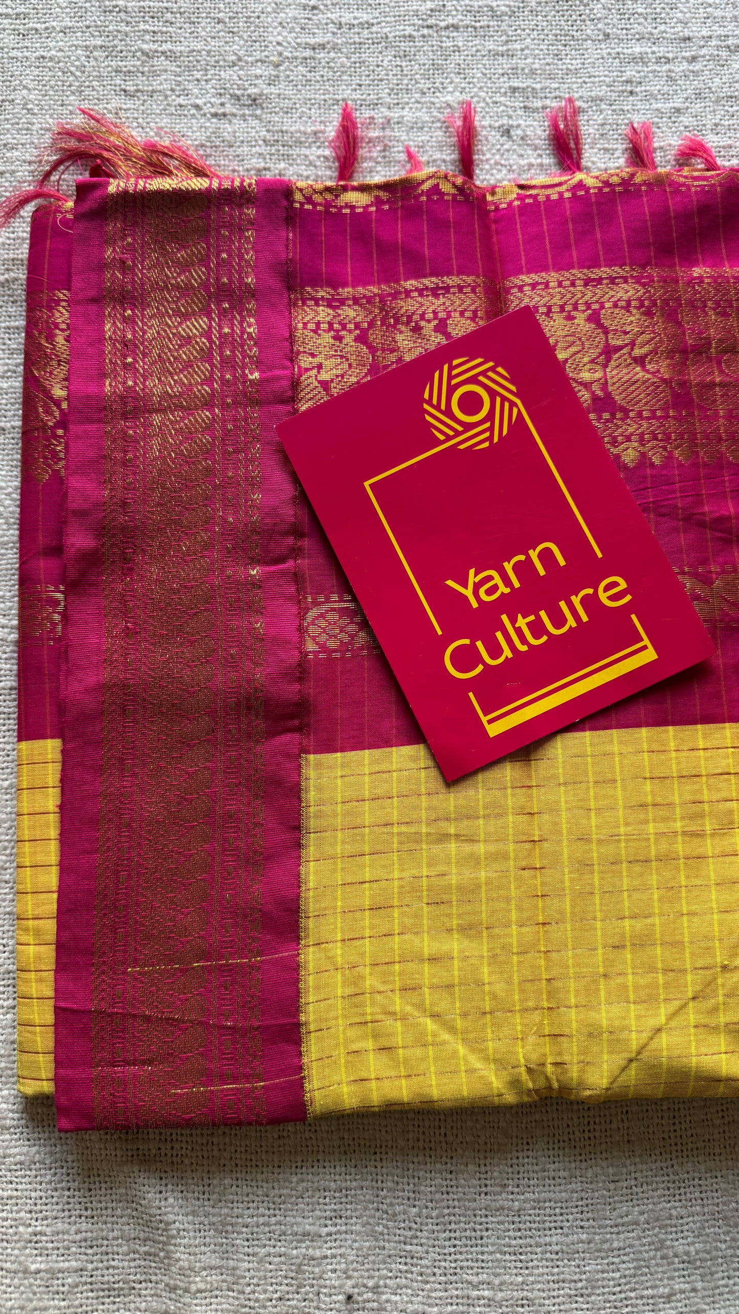 Yellow with hot pink, checks - cotton silk - YCCOTNOCKC44