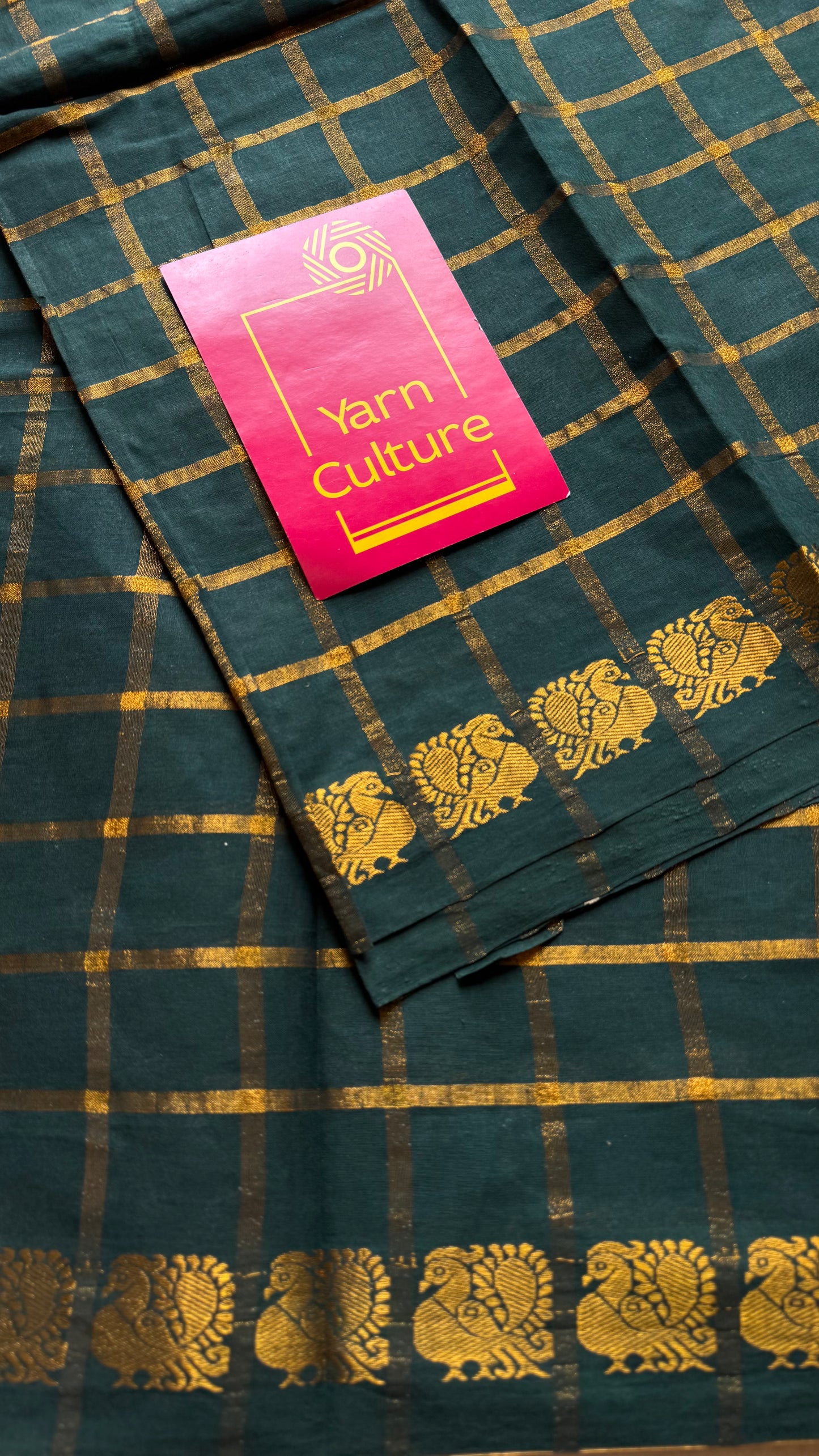 Bottle green pavithra kattam kattuchayam dyed madurai cotton saree - YCCOTNMSAP121