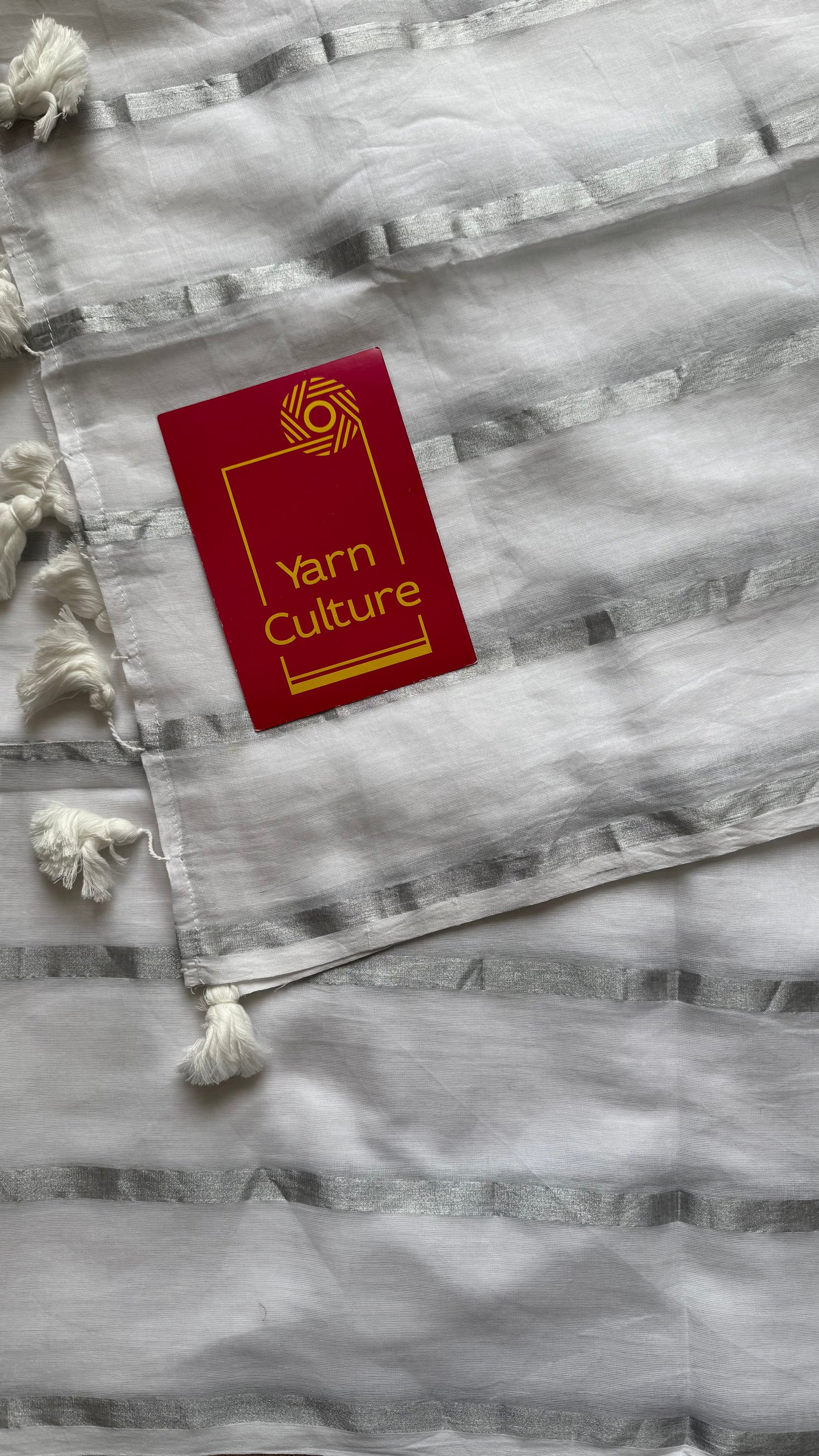 Sugar Cloud - white with silver zari stripes, mul cotton - YCBCJULMS02
