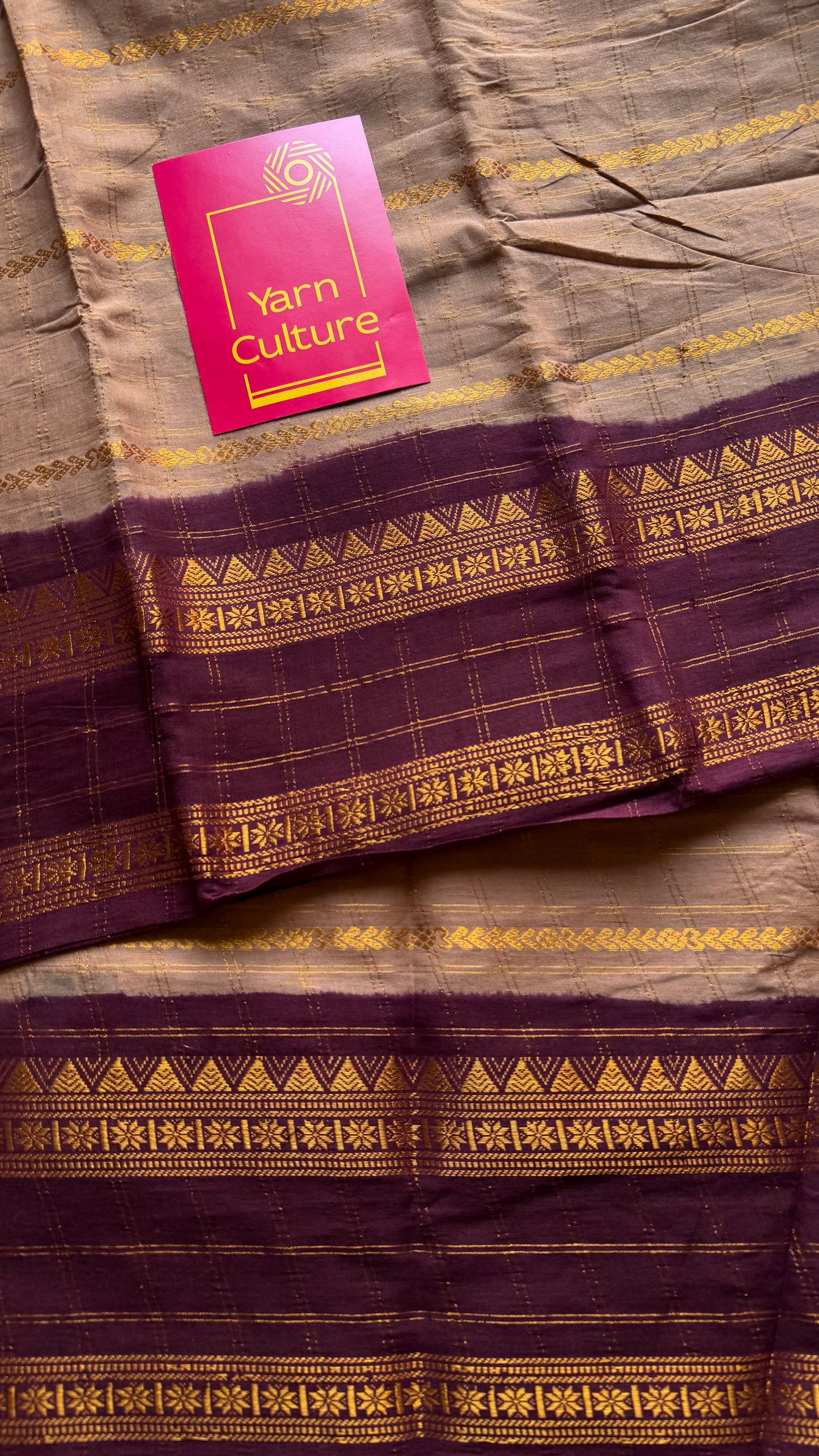 Light brown with maroon, Adayar checks with velthaari pattern, madurai cotton - YCCOTNOCSC07