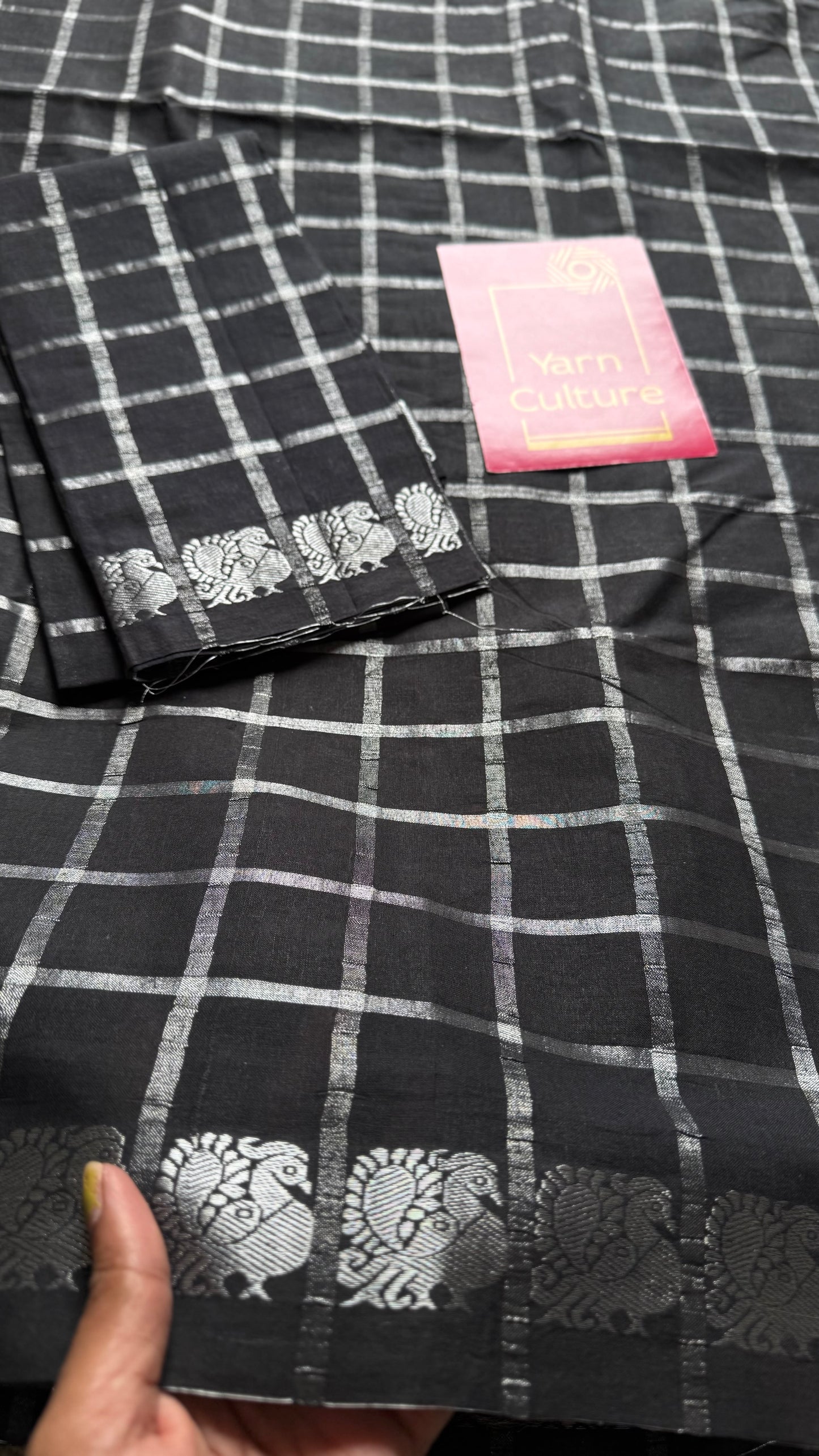 Black silver pavithra kattam sungudi, madurai cotton - YCCOTNSEMS13