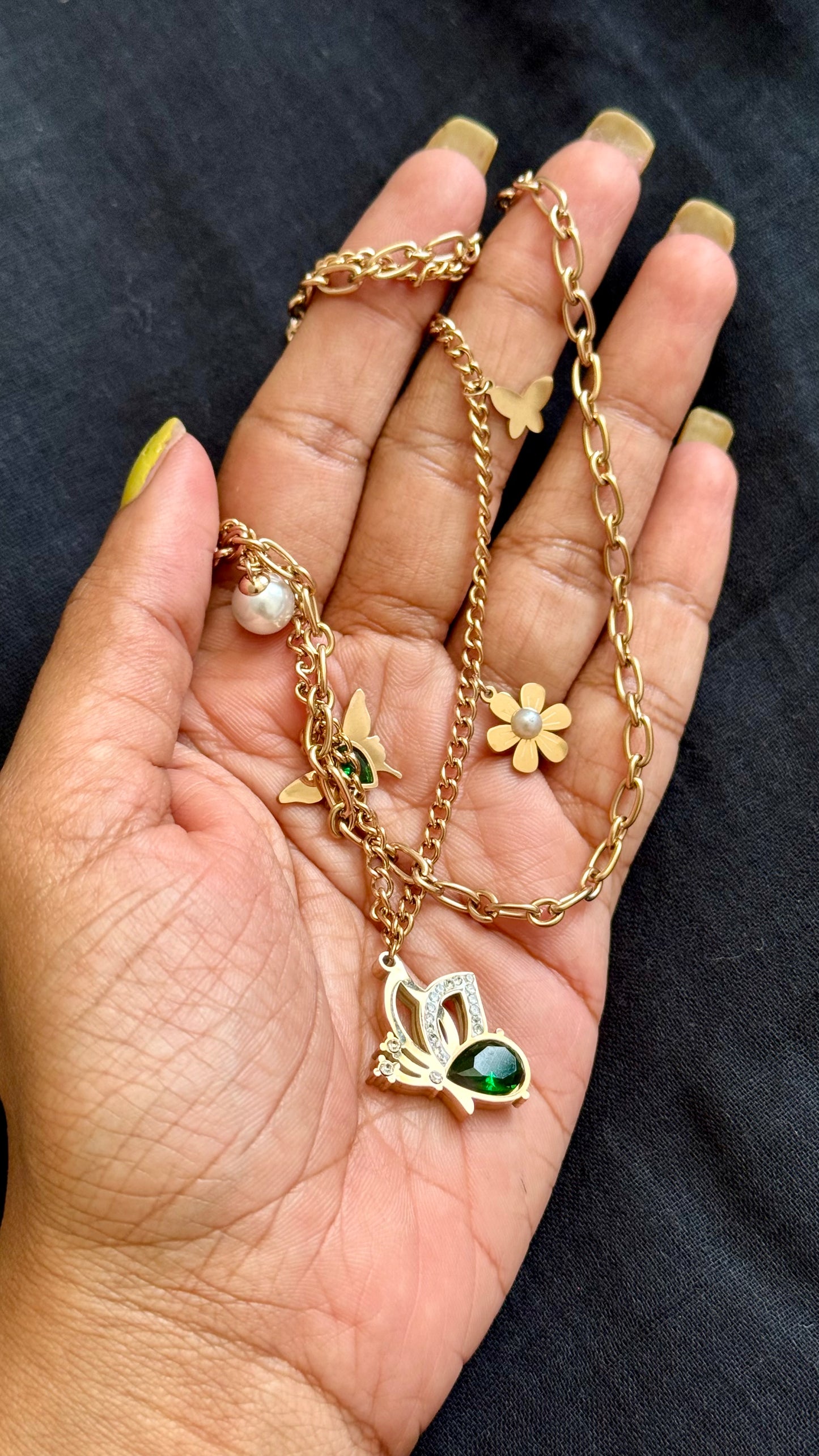Rose gold plated, doube layered chain with charms - YCGPC255