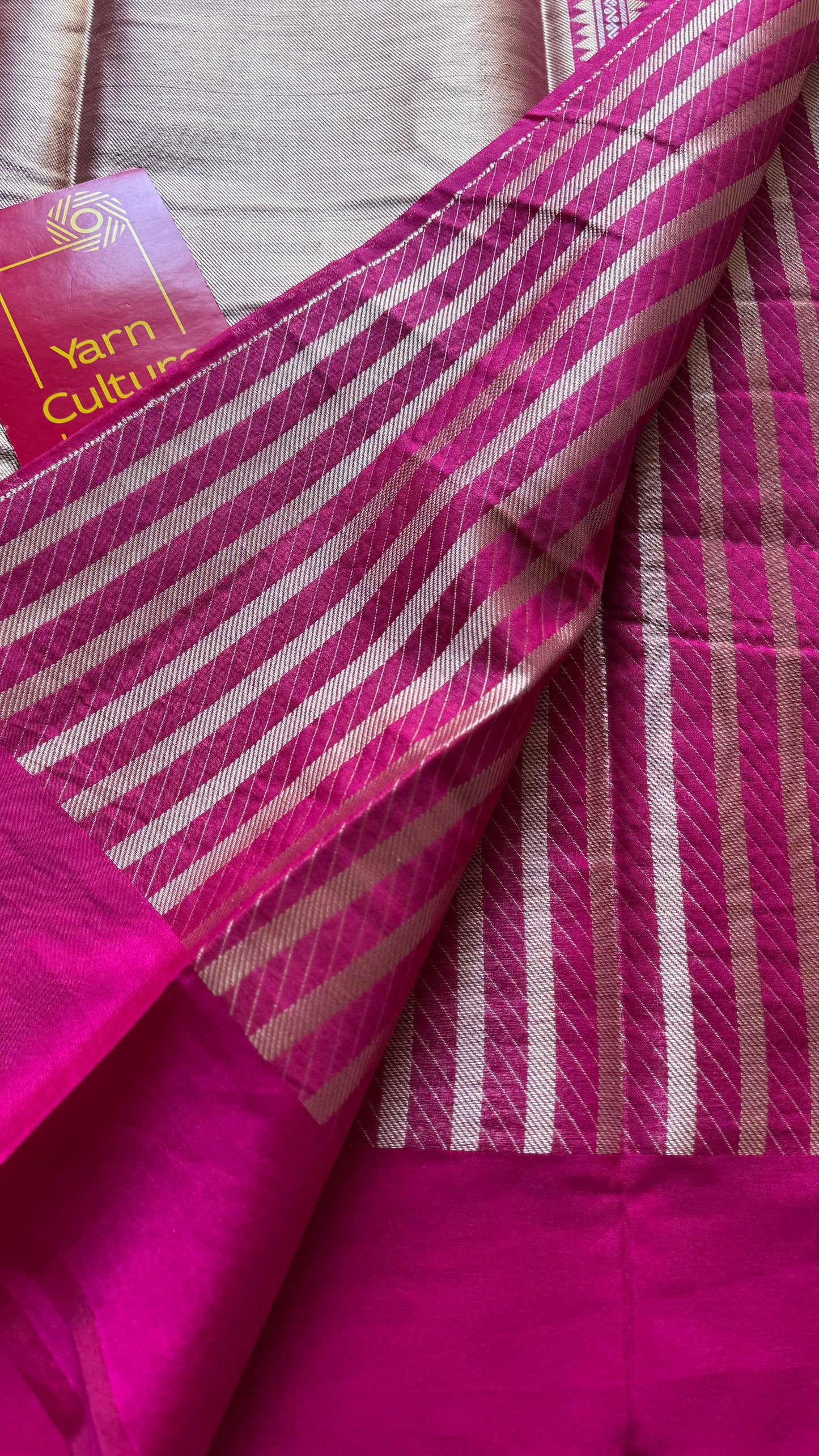 Rani pink with gold and silver floral buttas, Banarasi semi-crepe silk - YCDESE51