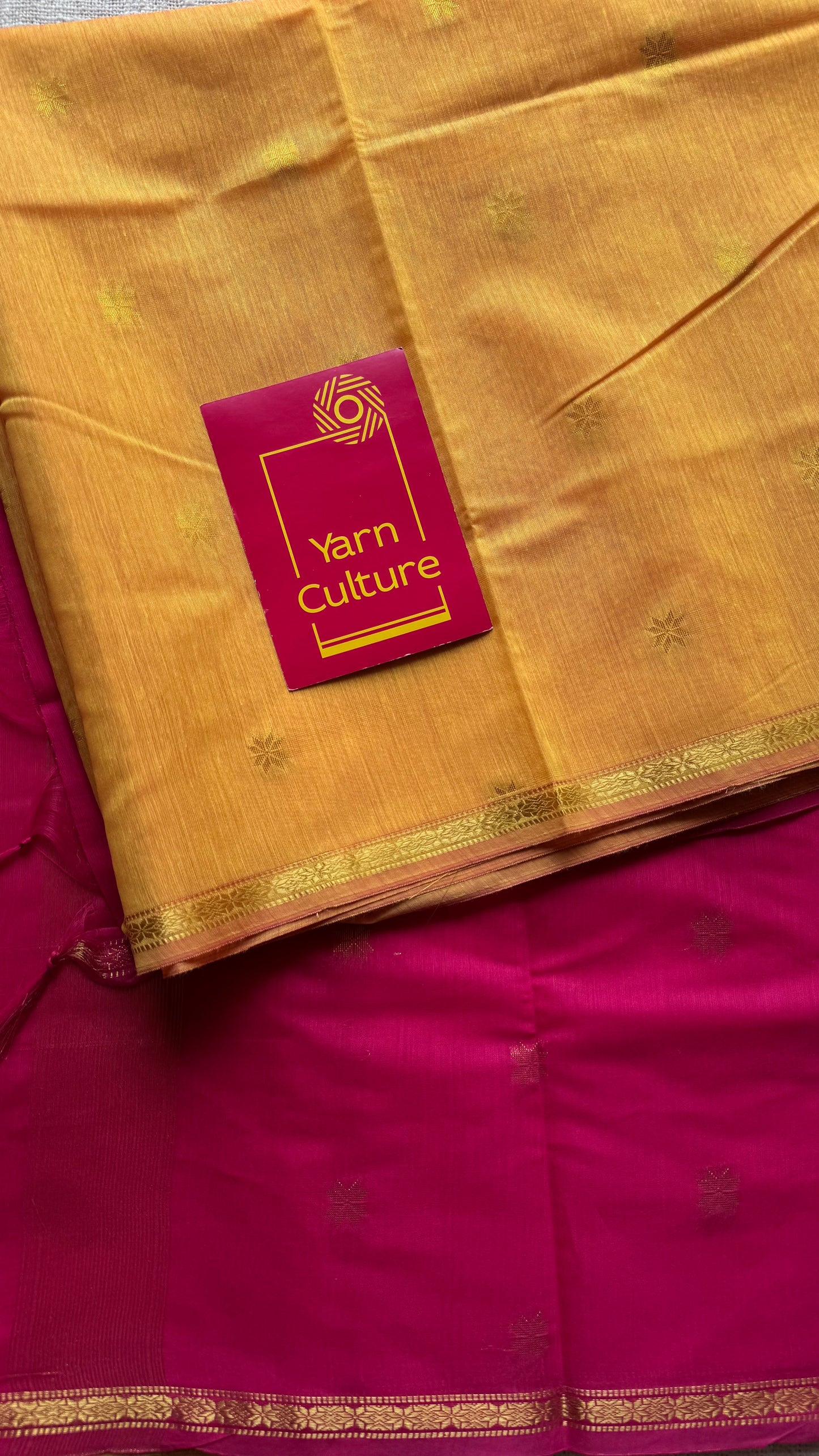 Yellow with pink, gold buttas, semi maheshwari cotton silk - YCCOTNFEJUSM08