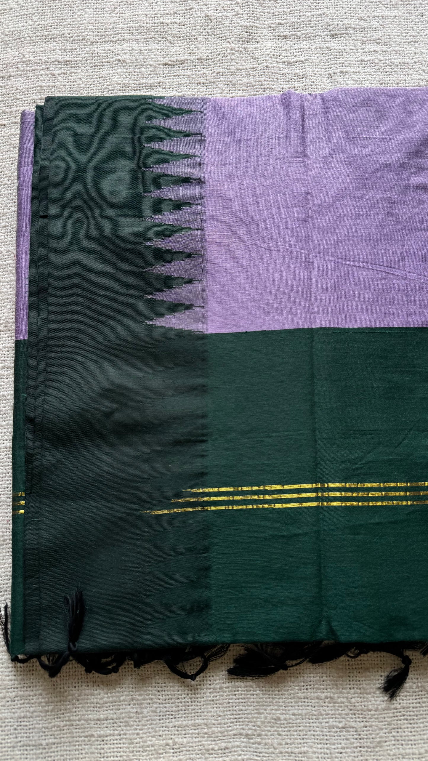 Lilac with dark green temple border - cotton silk - YCCOTNOCKCS7