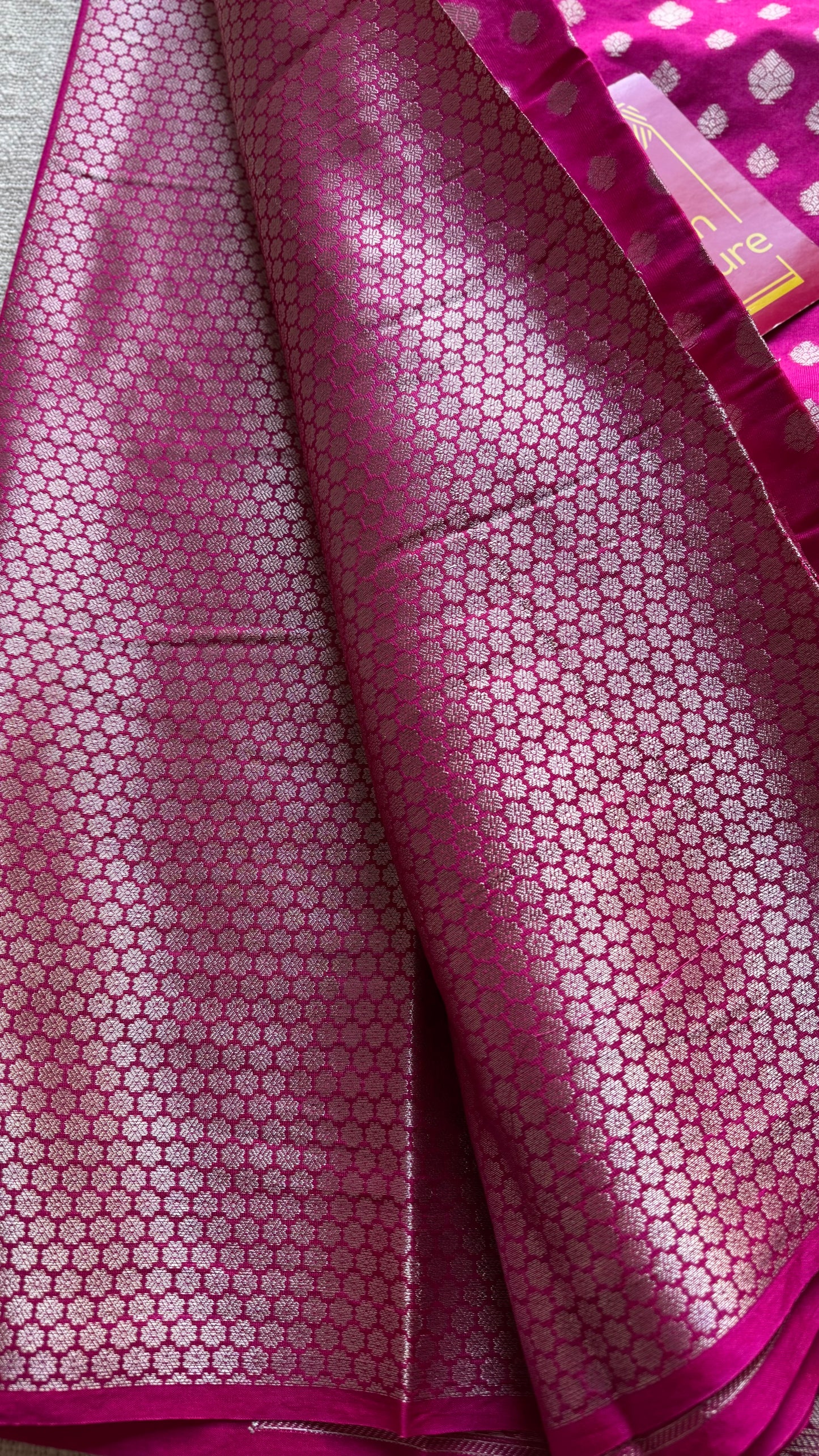 Hot pink, silver buttas and zari, Banarasi semi-silk - YCDESE42