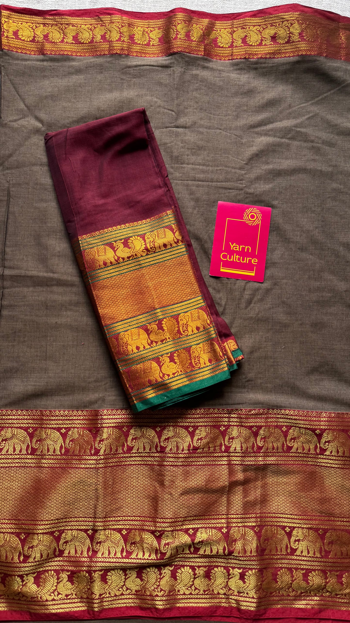 Warm grey with broad zari border, premium narayanpet, soft cotton - YCWOTDFEBB01