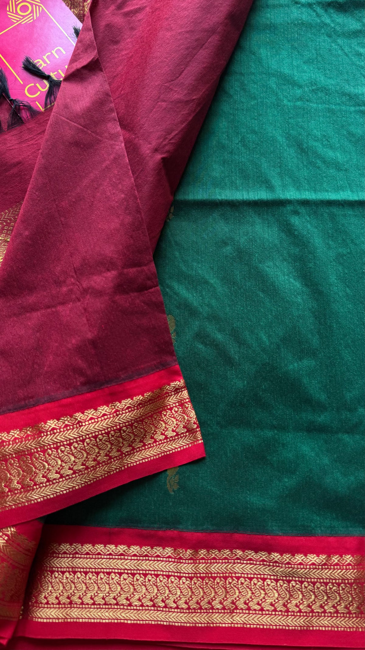 Green with red, cotton silk saree with zari border - YCCOTNKCOC108