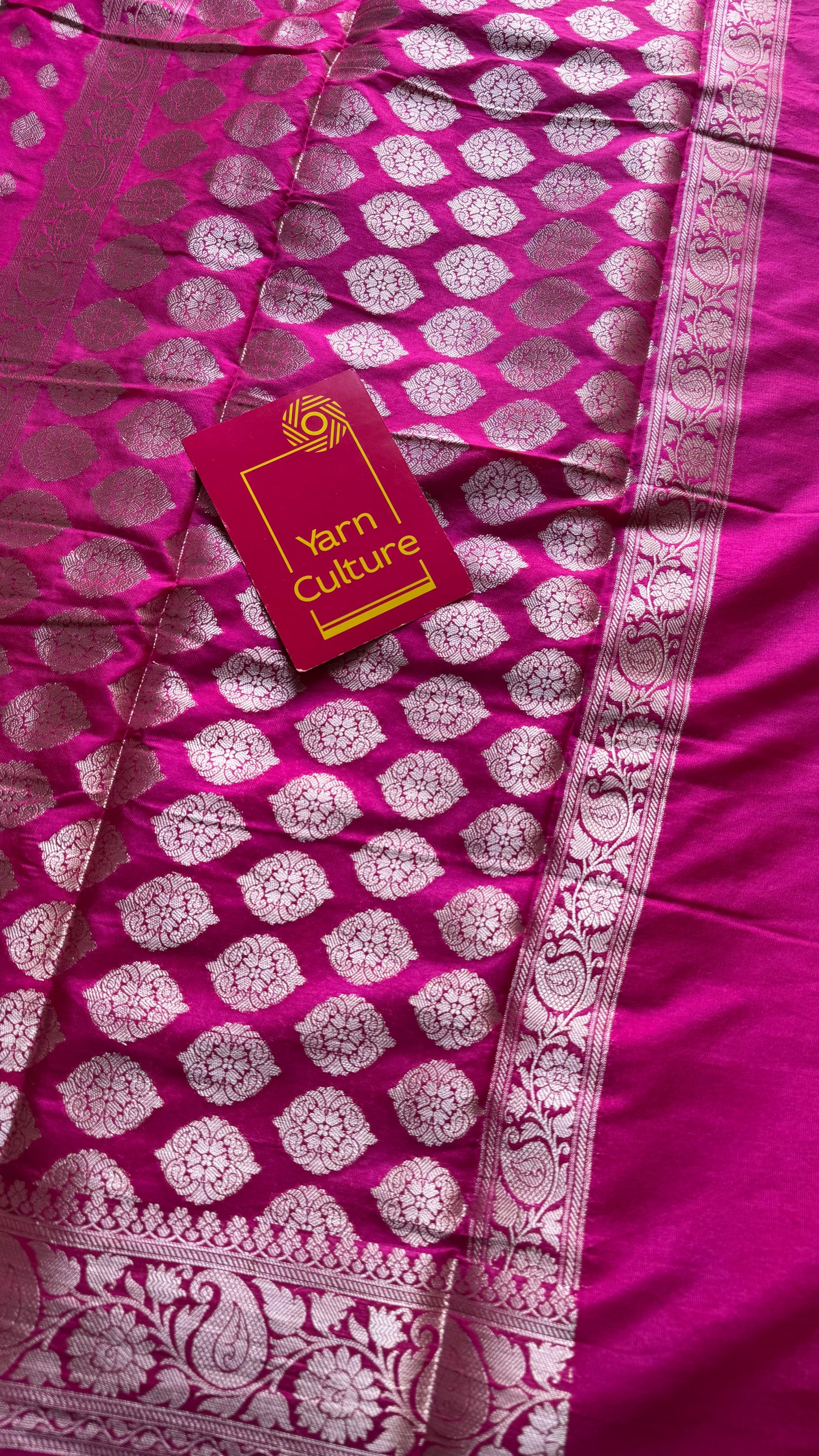 Hot pink, silver buttas and zari, Banarasi semi-silk - YCDESE42