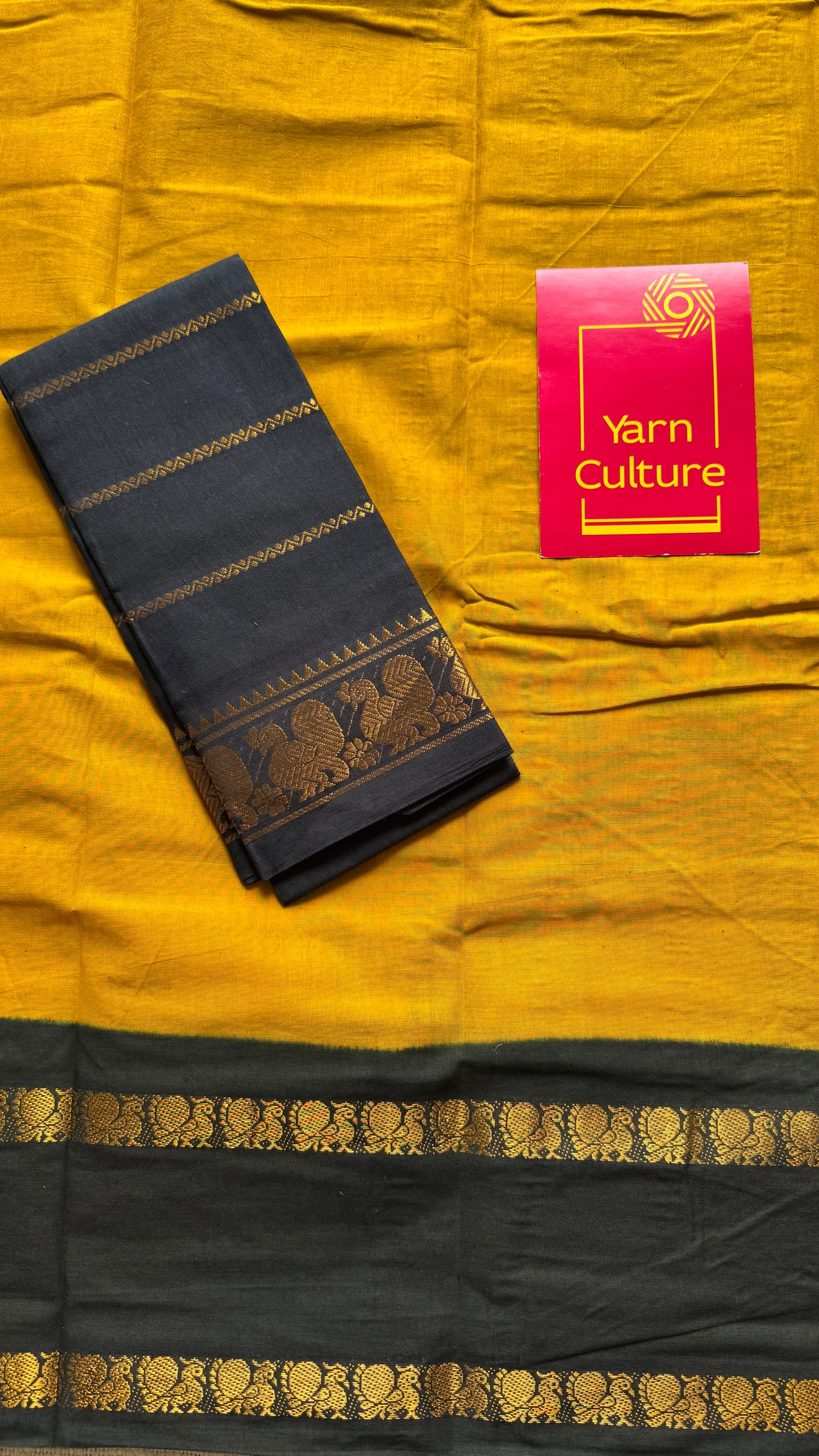 Turmeric yellow with black, rettaipettu sungudi, soft cotton - YCCOTNJSUN06