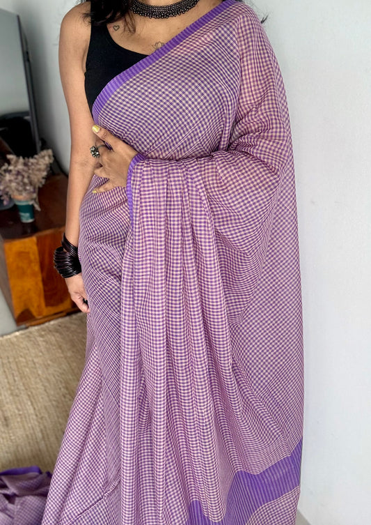 Purple and cream mul, micro checks - YCBCMCNO05