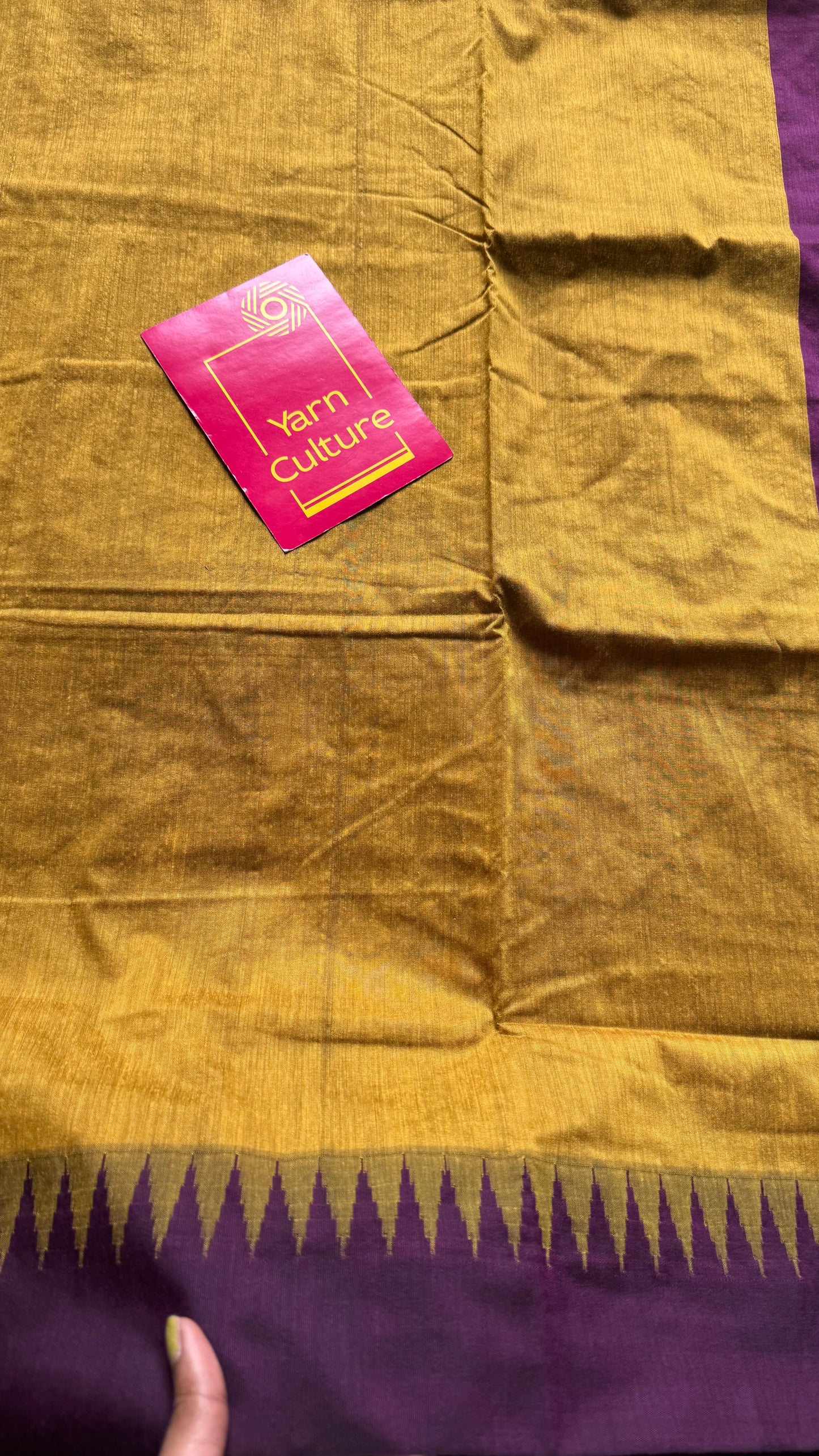 Yellow with wine temple border - kalyani cotton silk -YCCOTNSEKCS14