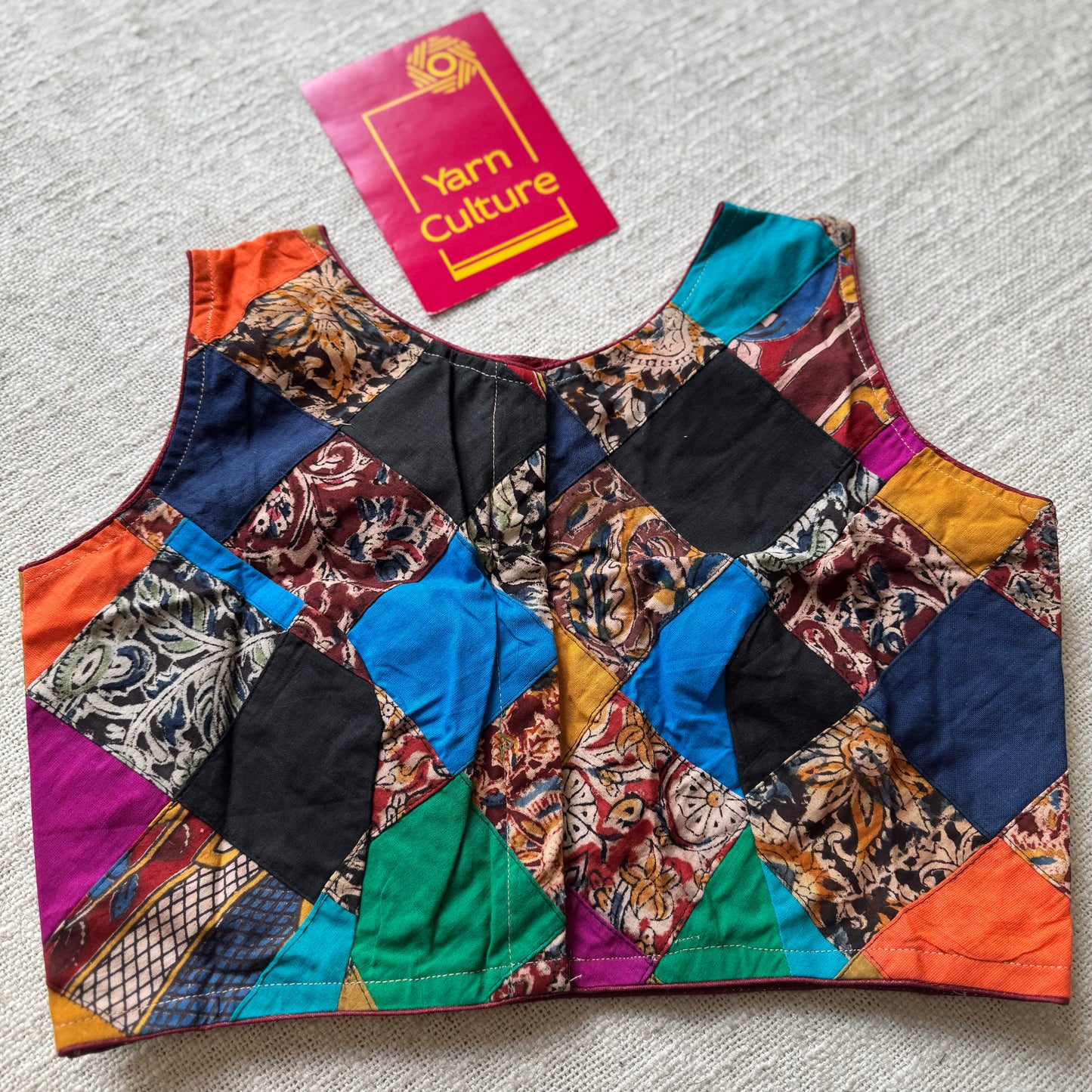 Sleeveless patchwork, cotton, size 36 (alterable from 34-40), readymade blouse - YCBLAU05