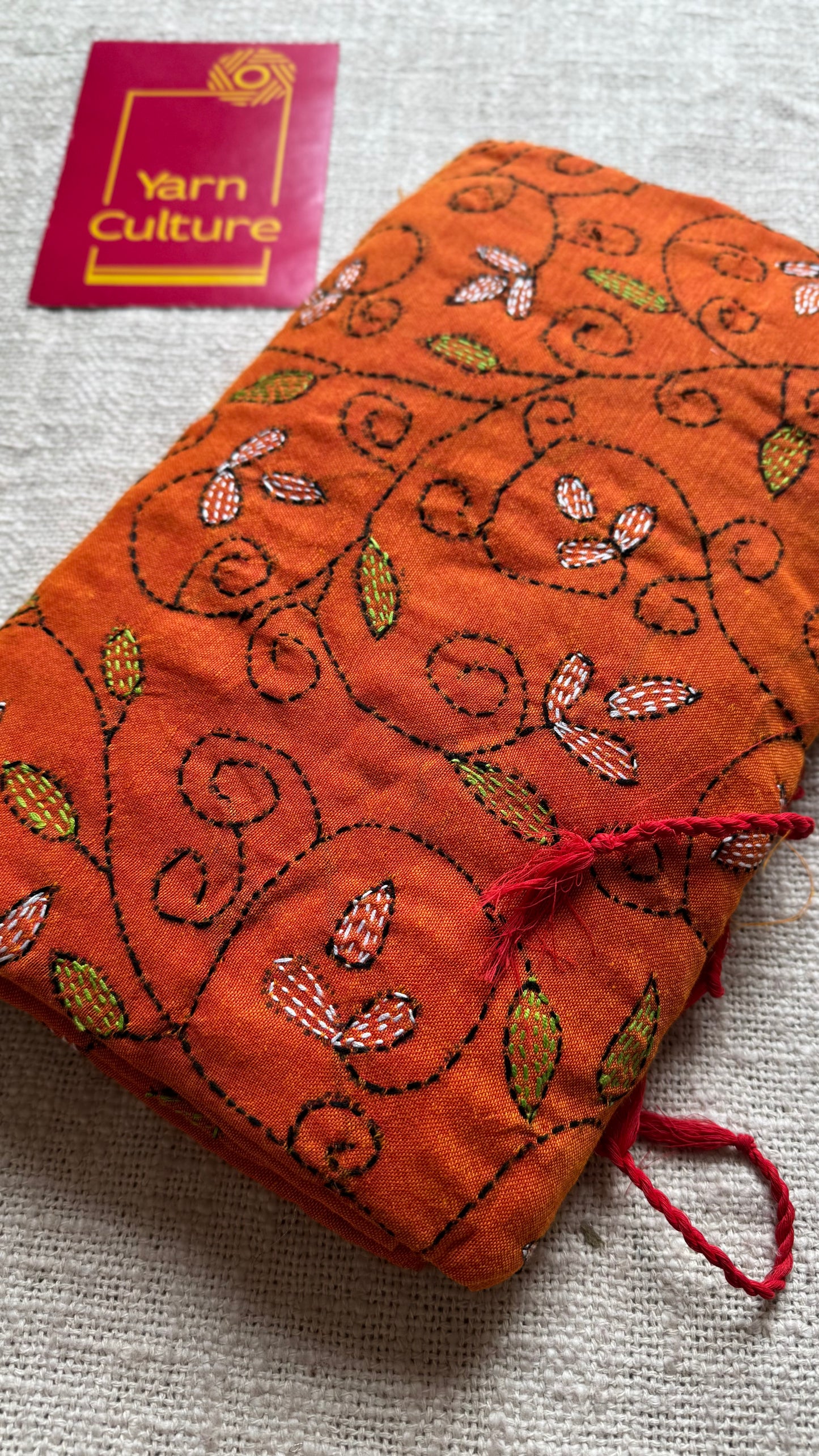 Shondhya Alo (সন্ধ্যা আলো) - Evening Light, orange kantha weave in soft khadi cotton - YCBCSEKC07