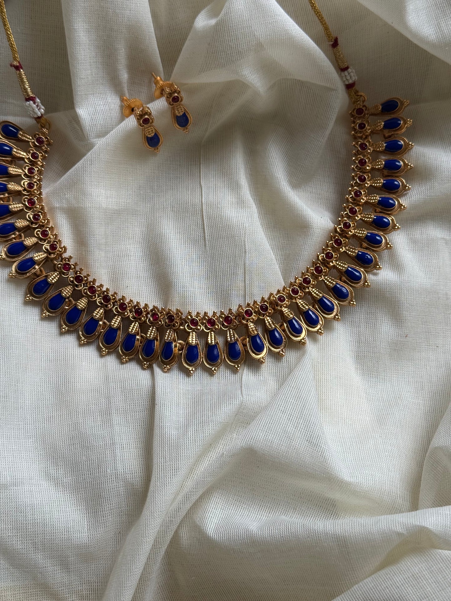 Blue nagapadam necklace with stud earrings - YCAGC138