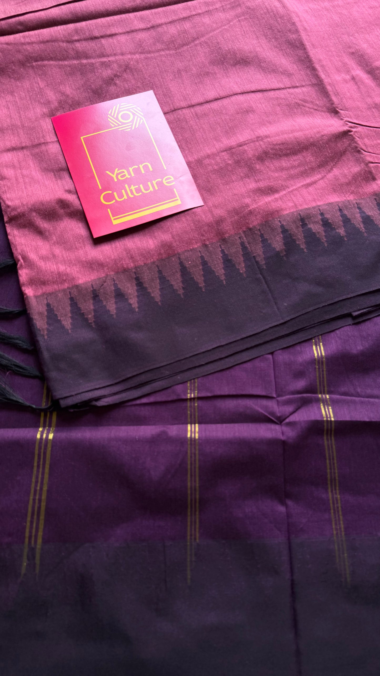 Dusty pink with purple temple border - cotton silk - YCCOTNOCKCS3