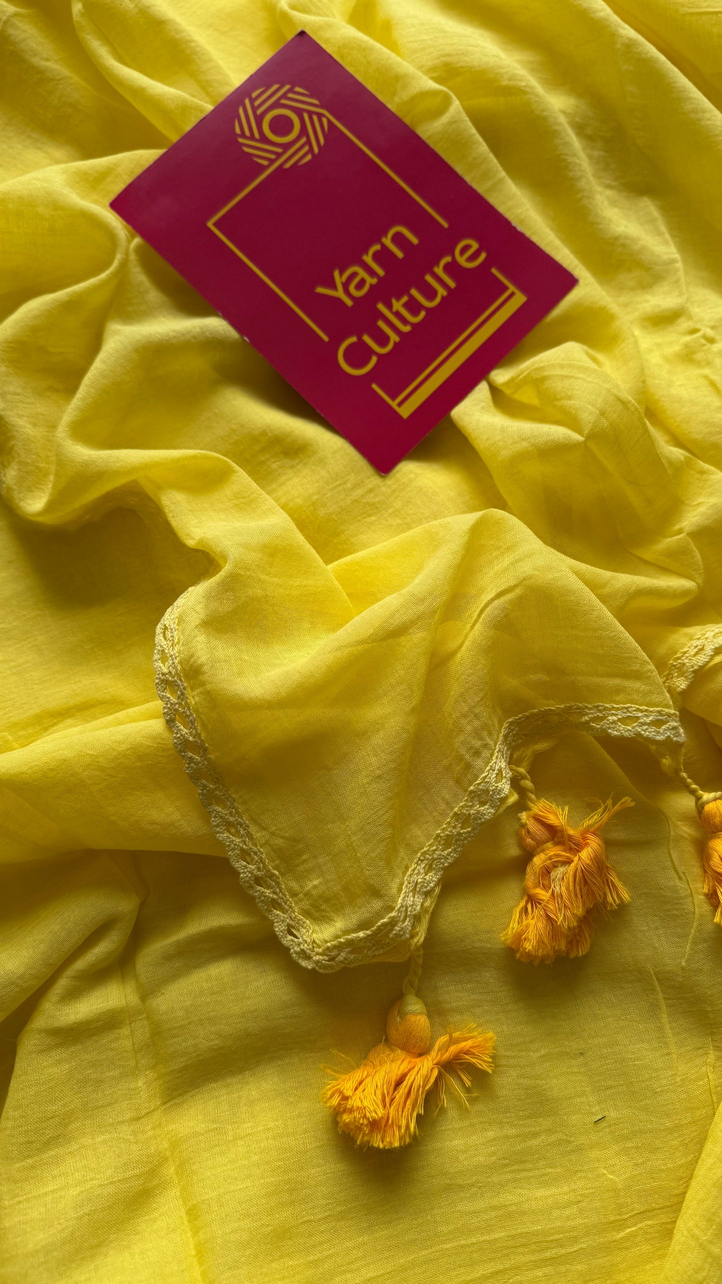 Yellow plain mul saree with lace border - YCBCMCFE402