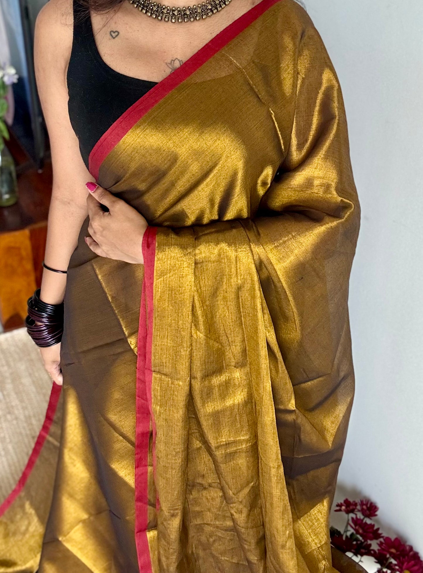 Antique gold, maroon border, mul tissue - YCBCMCLSE65