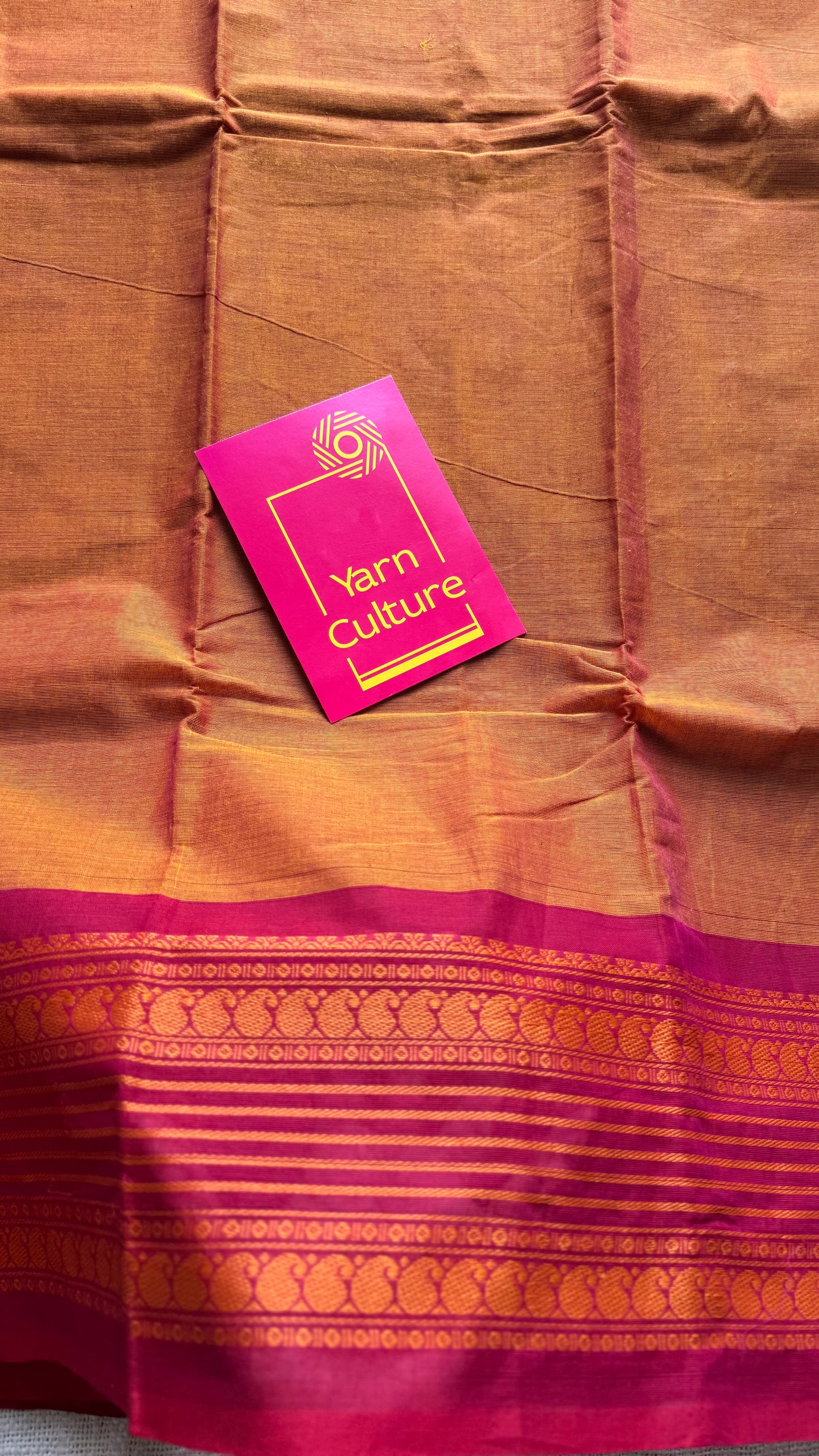Orange with cherry red contrast thread border, kanchi cotton - YCCOTNOCCC03