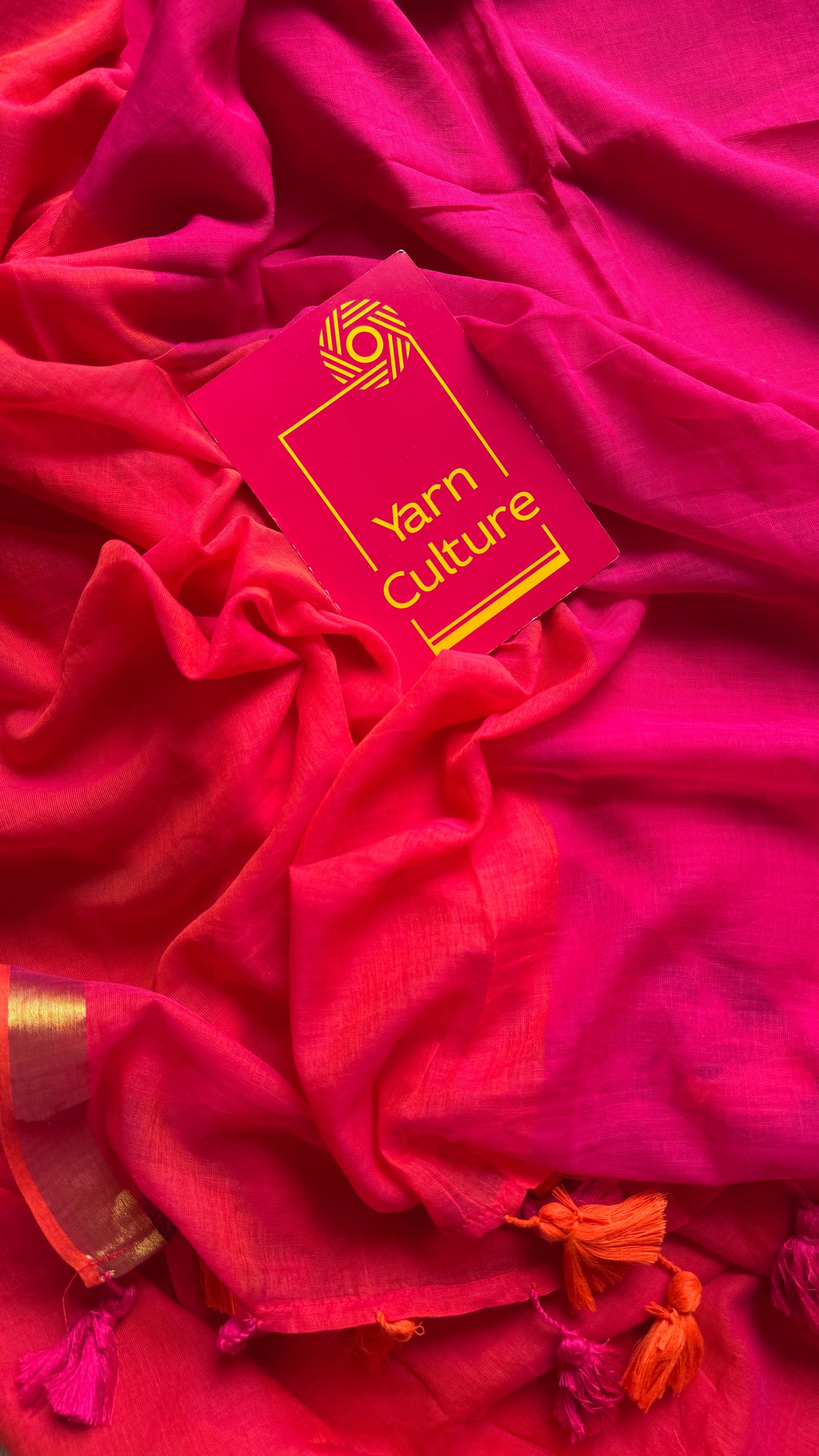 Magenta with dual tone orangish pink mul, thin antique gold zari border- YCBCMCLSE33