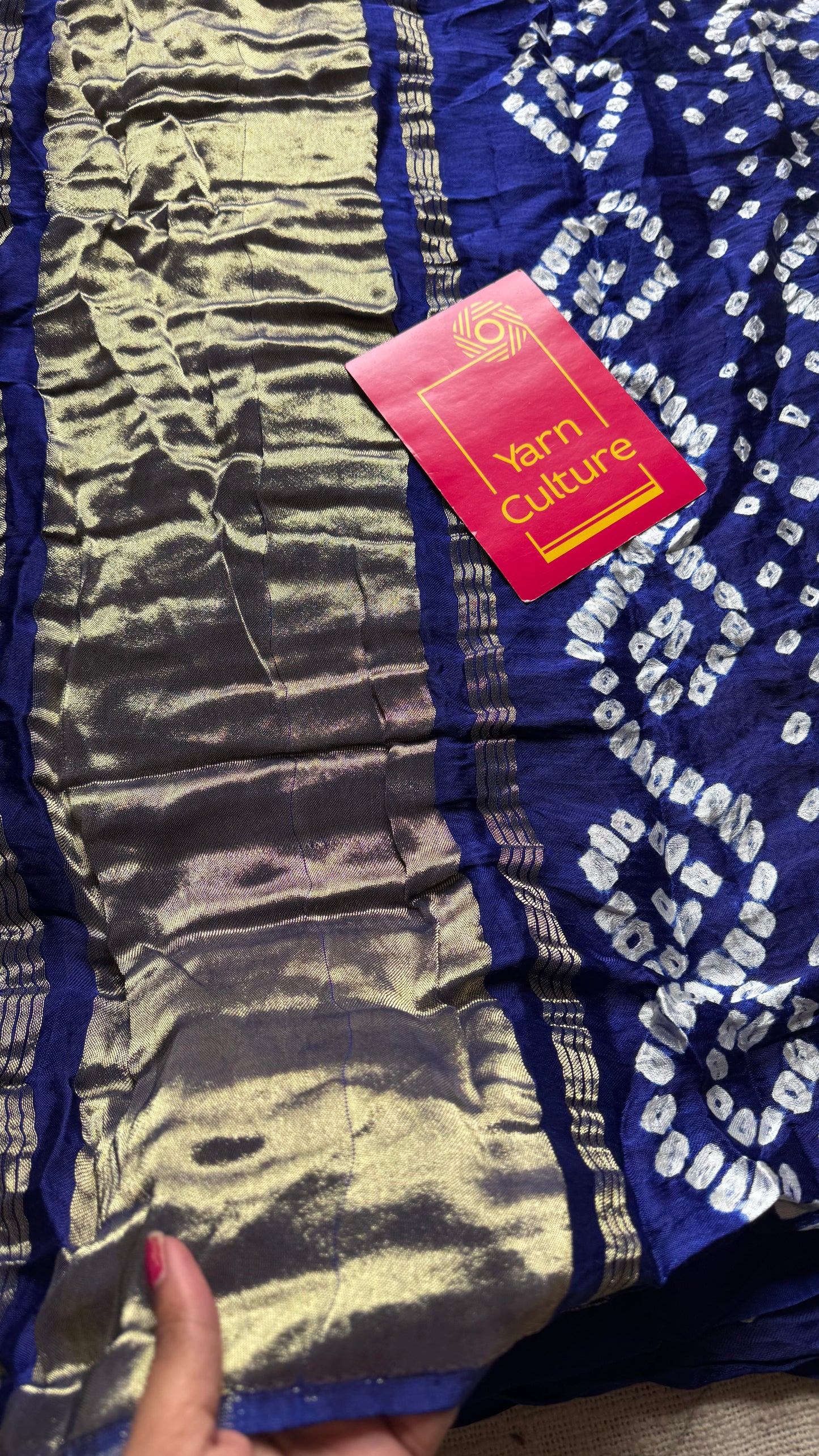 Royal blue crushed bandhani modal silk with lagdi patta (zari pallu) - YCDESE27