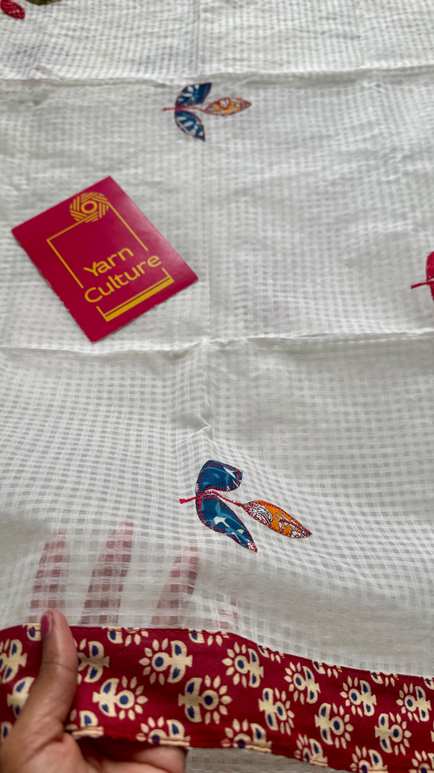 White kota with ajrakh cutwork and border - YCON25TORAK01