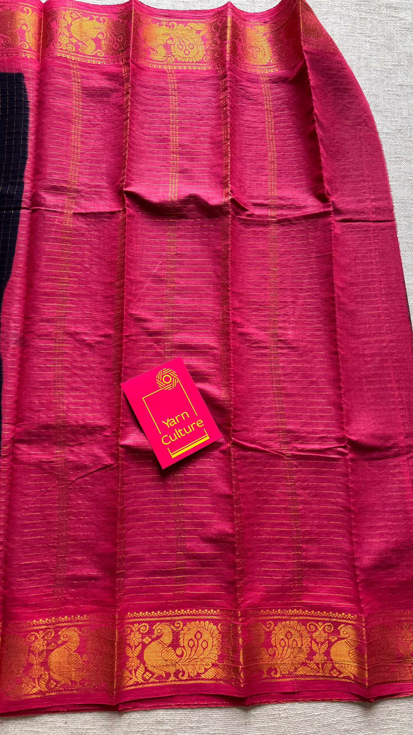 Black with pinkish red checkered sungudi, madurai cotton - YCCOTNOCSC23