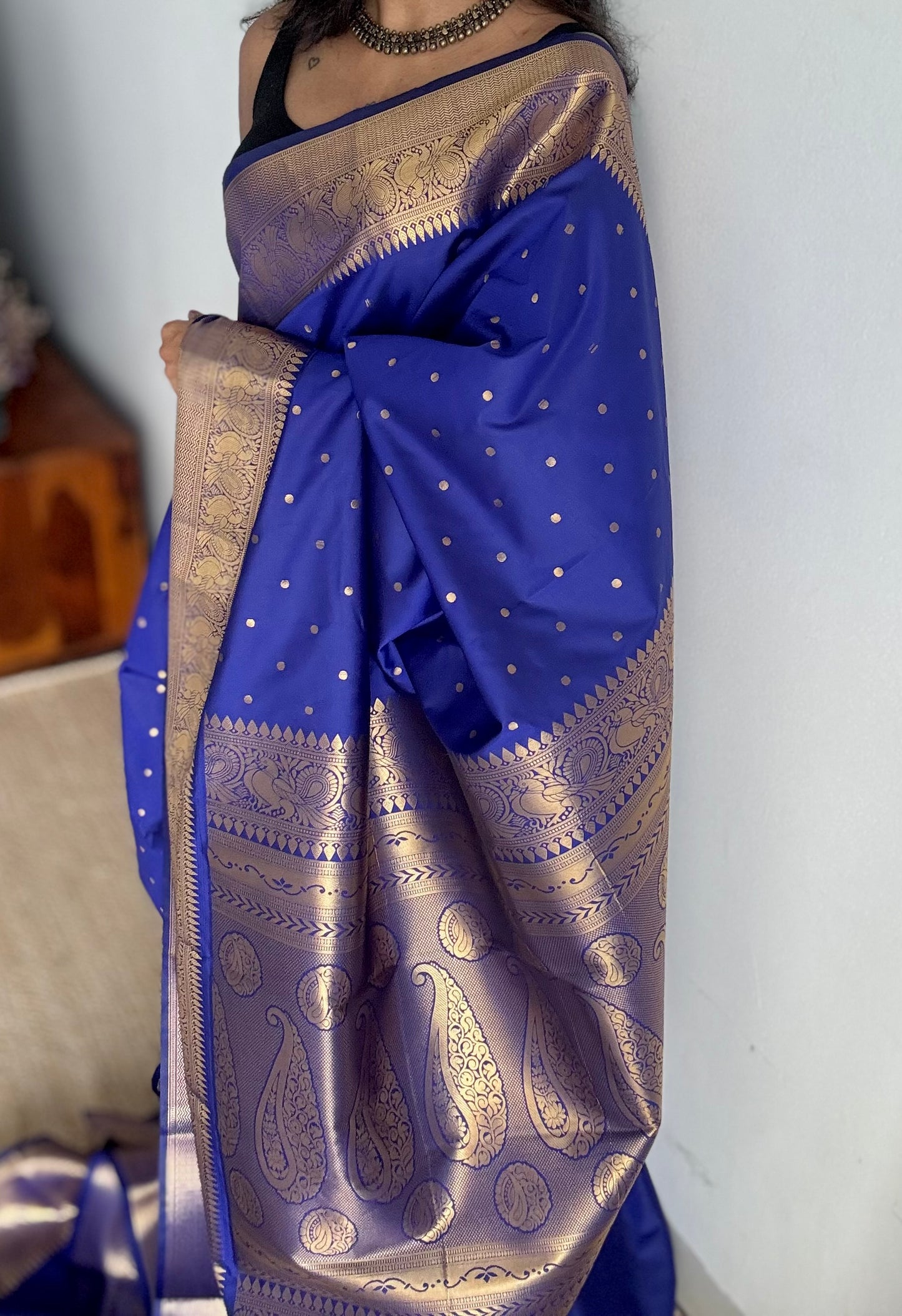 Thousand gold buttas, royal blue, semi-silk - YCCOTNAUSS60