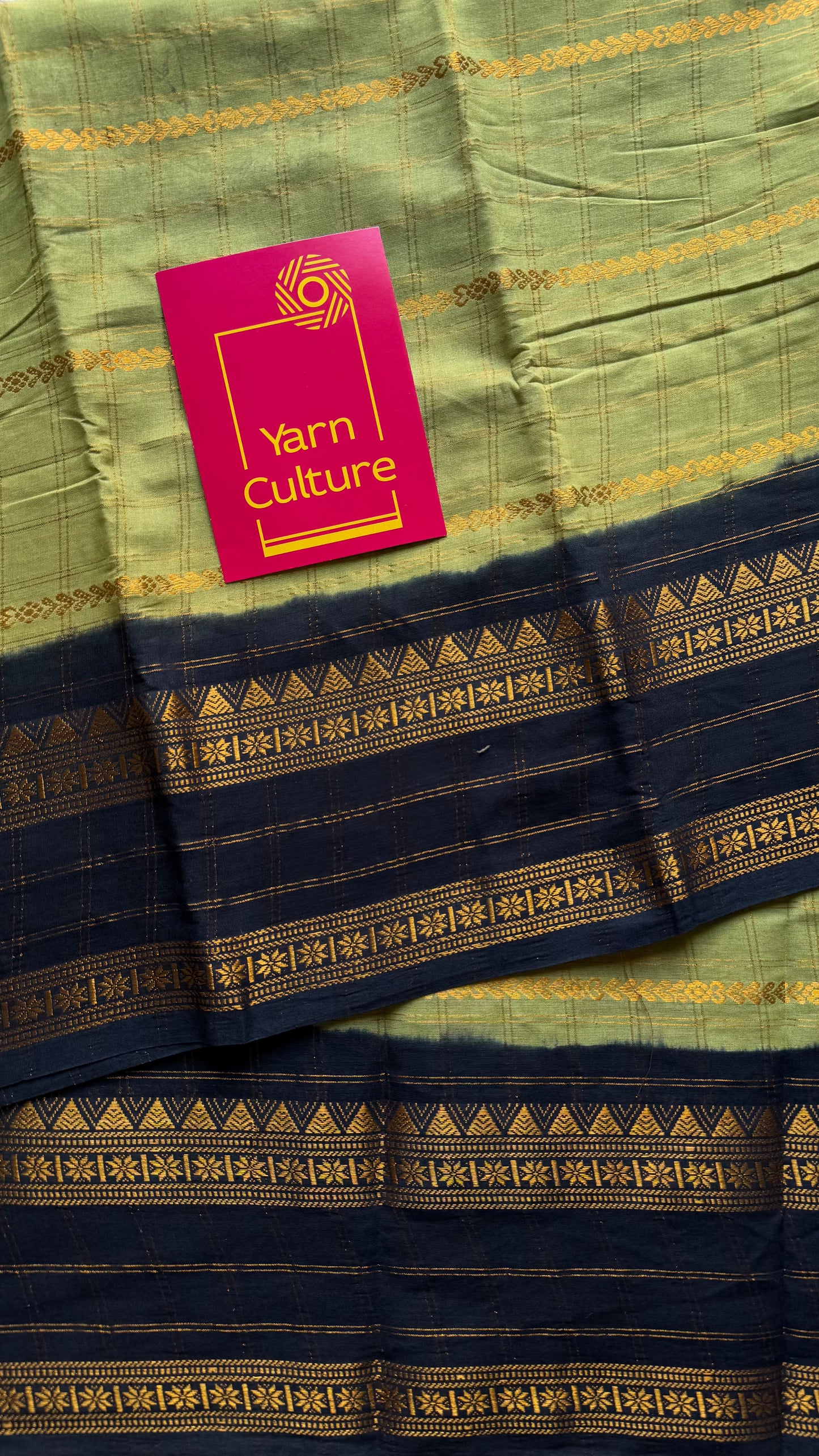 Pista green with black, Adayar checks with velthaari pattern, madurai cotton - YCCOTNOCSC08