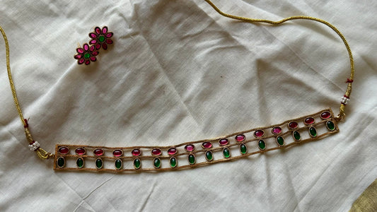 Ruby green stone choker with earrings - YCGPNP464