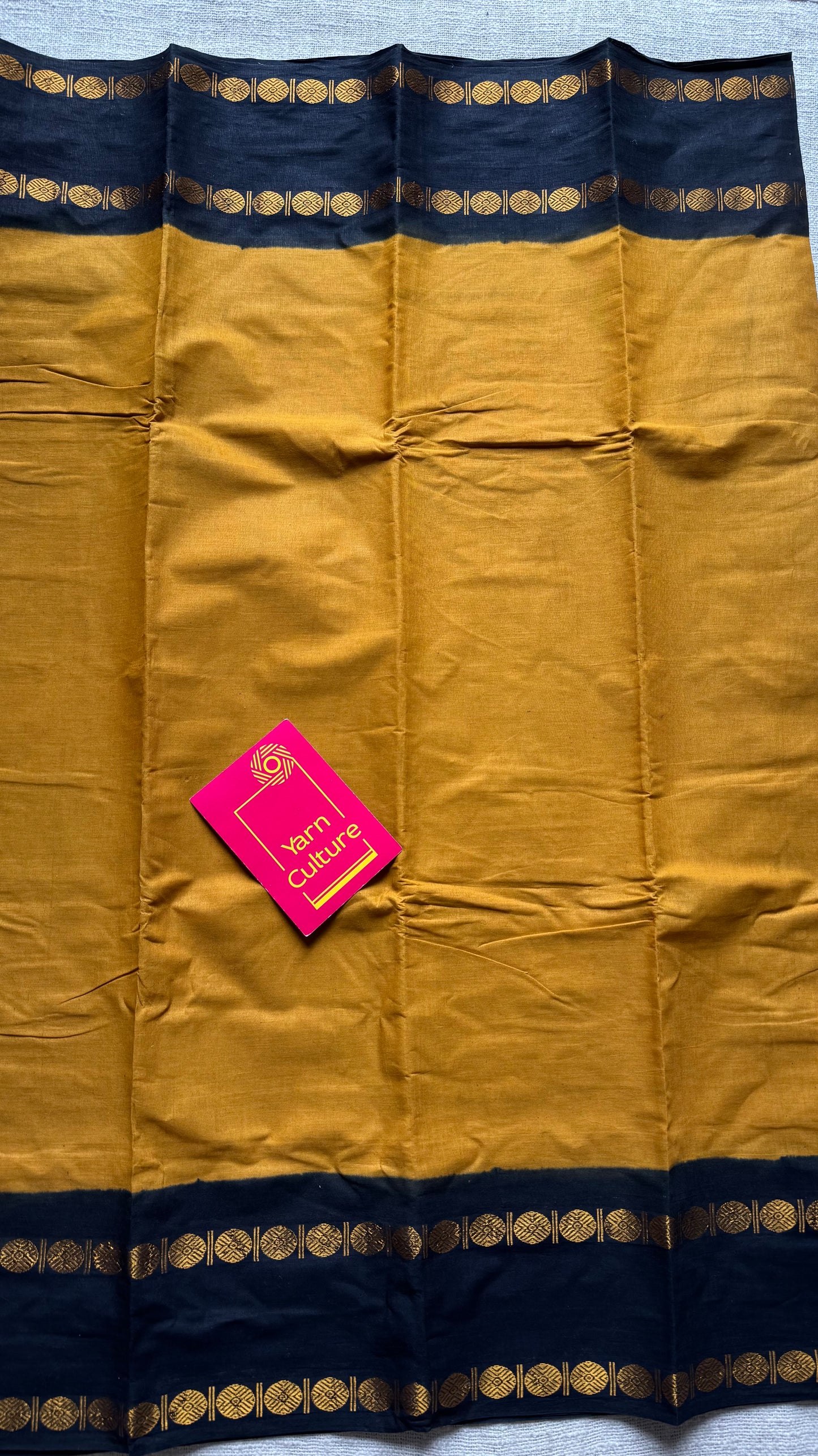 Turmeric yellow with black rudraksham motif border - YCCOTNSEMS53