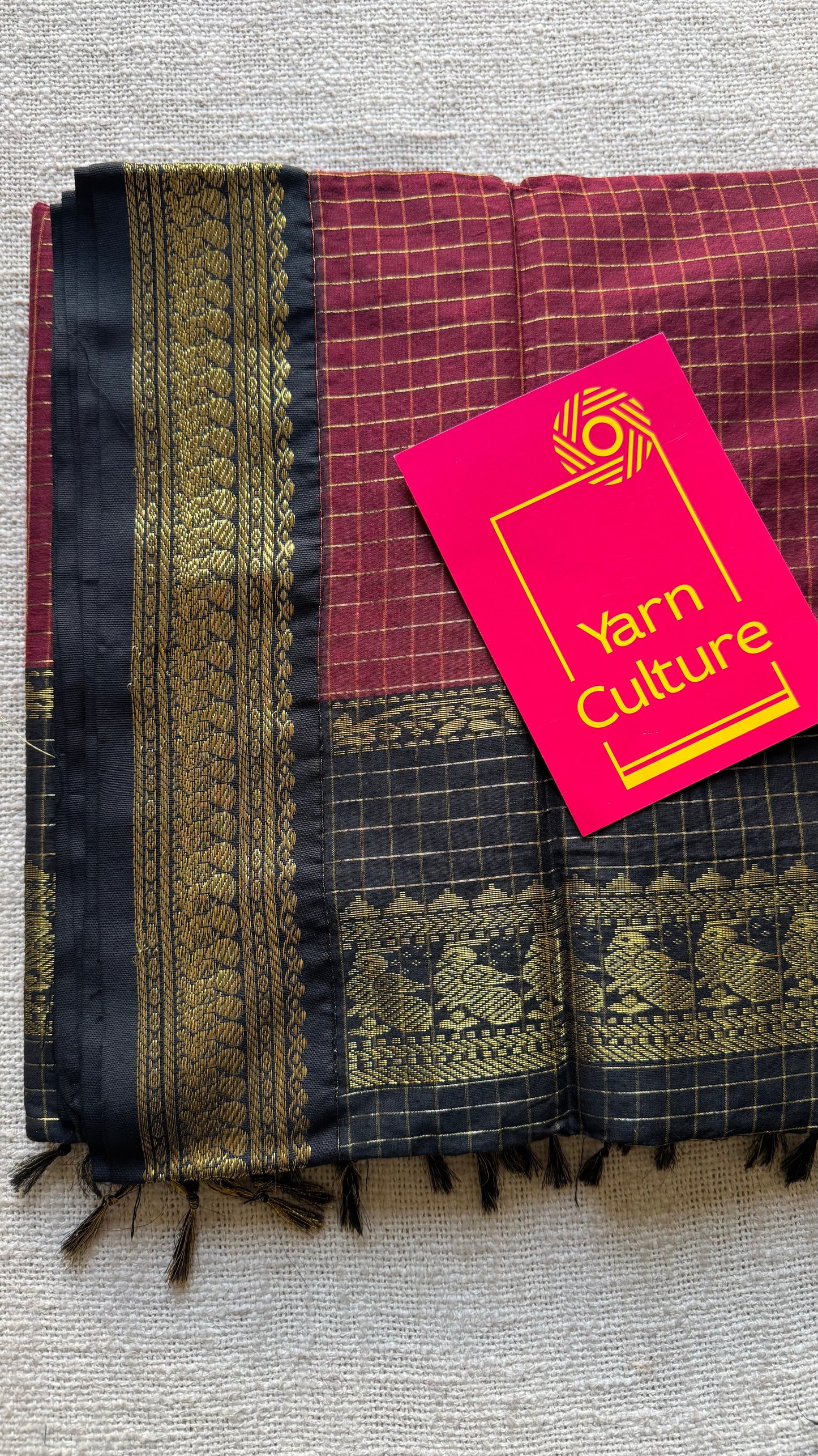 Maroon with black, checks - cotton silk - YCCOTNOCKC43