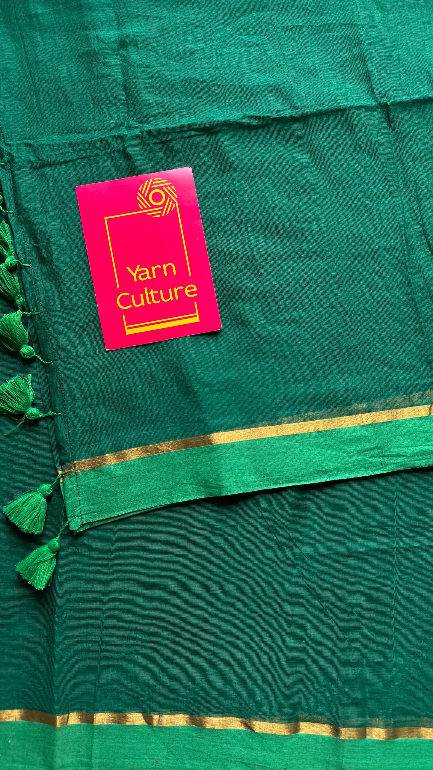 Dark green with light green contrast border, gold zari line - YCBCMCLSE09