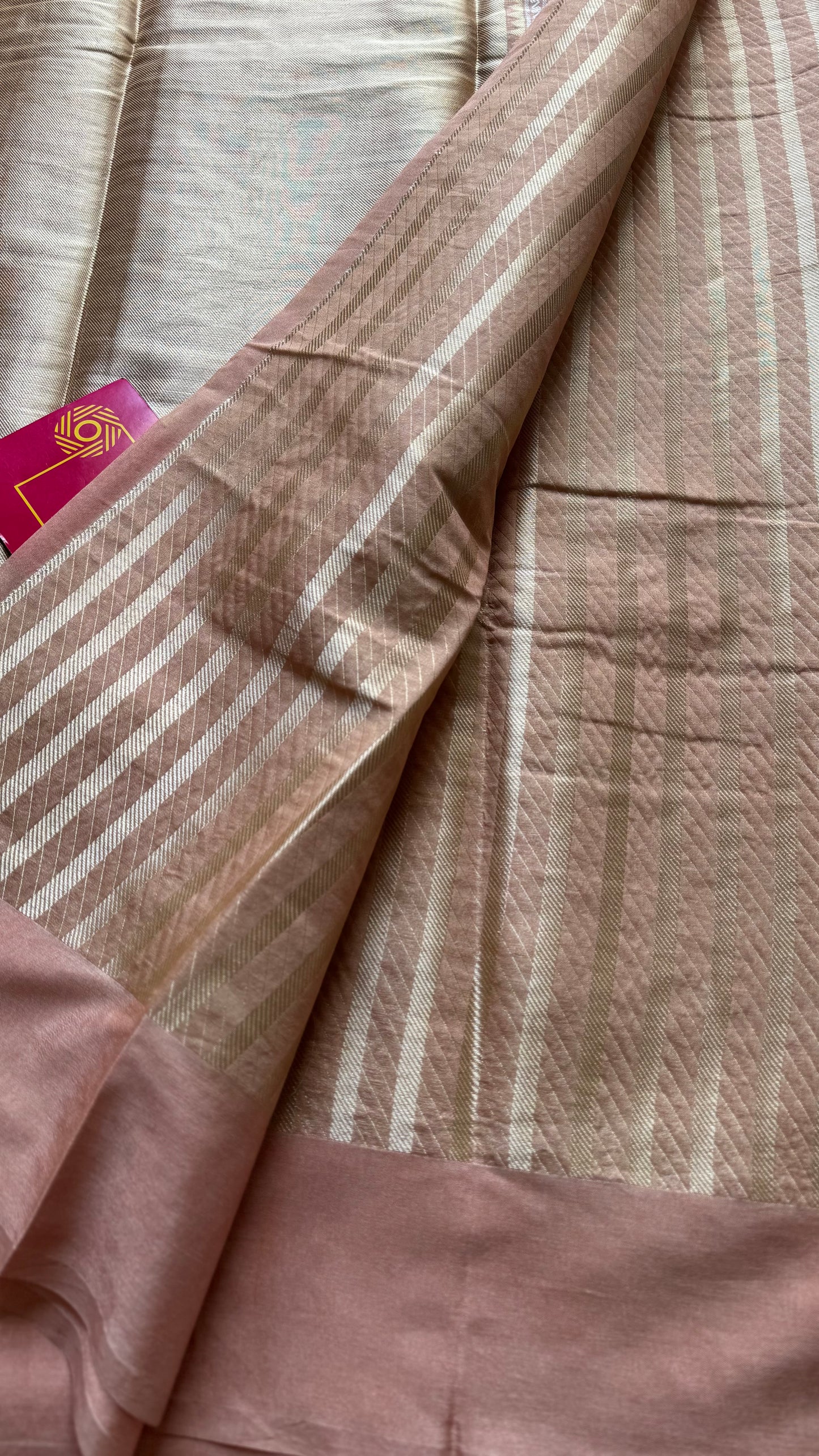 Salmon pink with gold and silver floral buttas, Banarasi semi-crepe silk - YCDESE53