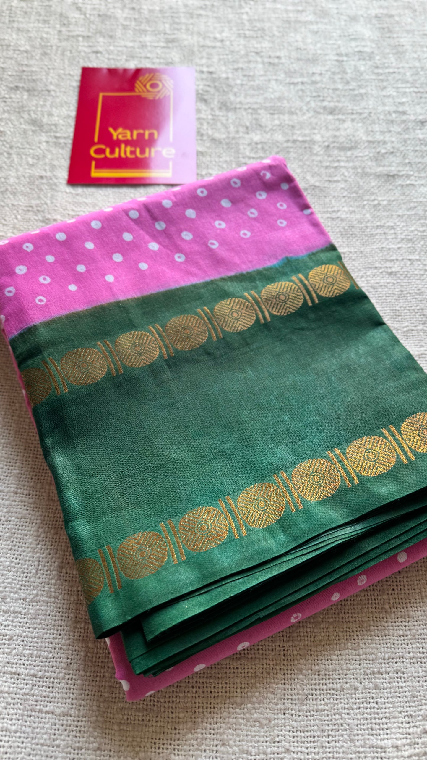 Baby pink with green printed sungudi, madurai cotton - YCCOTNSUDE102