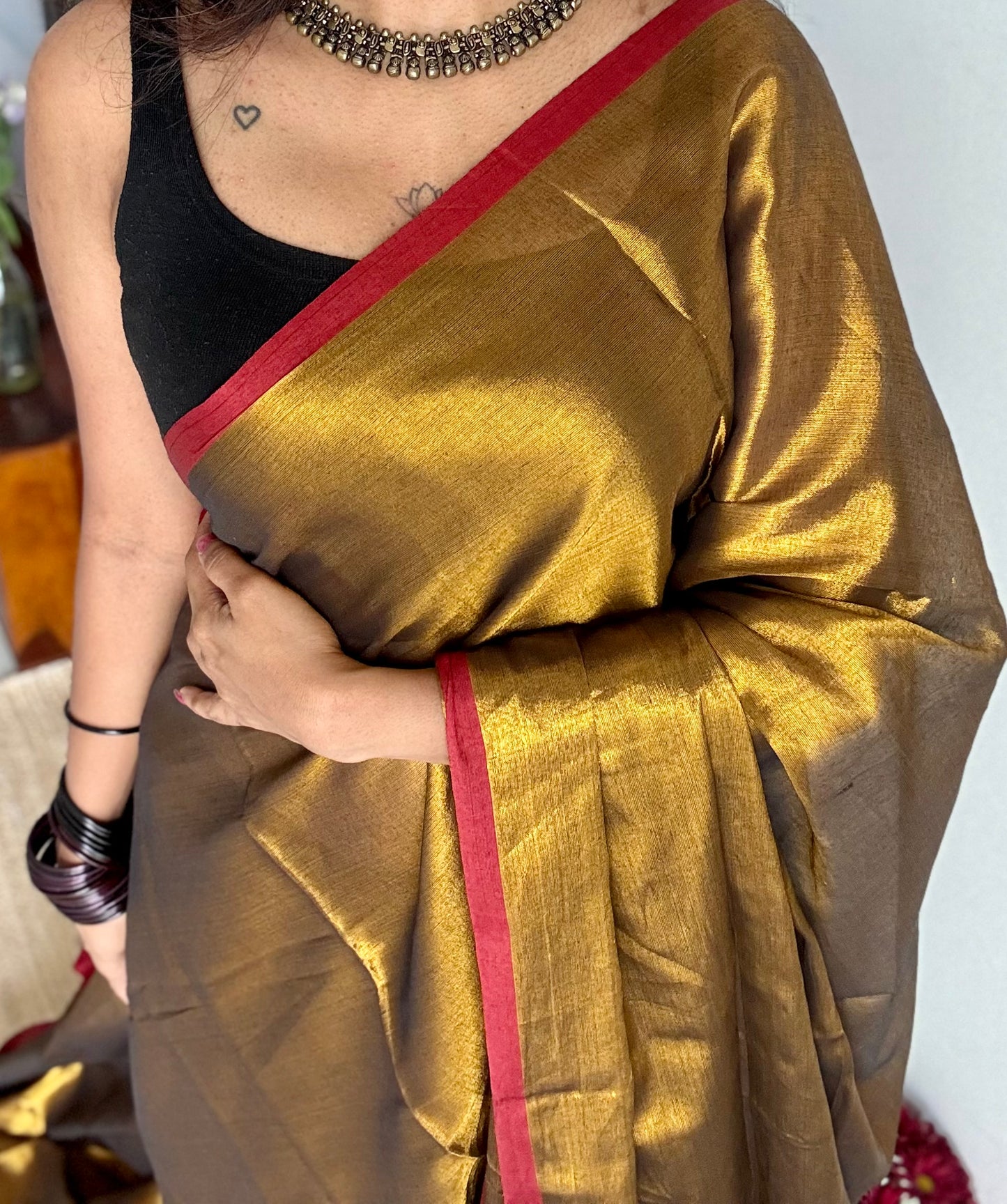 Antique gold, maroon border, mul tissue - YCBCMCLSE65